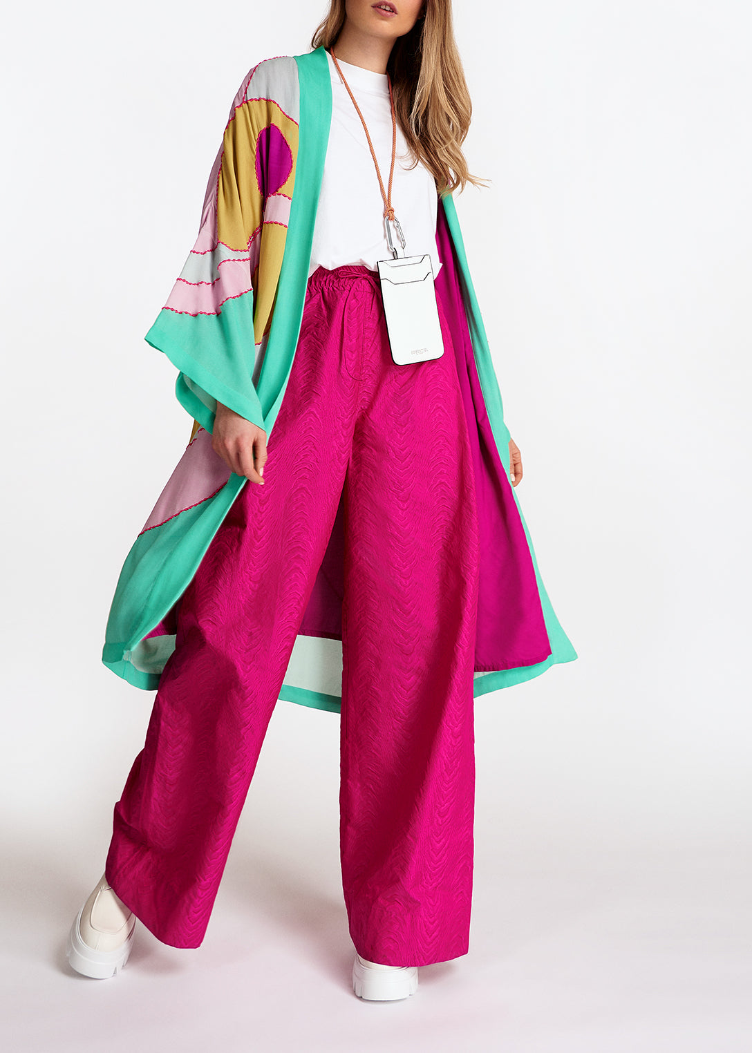 Yellow, pink and light blue kimono with embroideries RE—SSENTIEL | Essentiel second hand