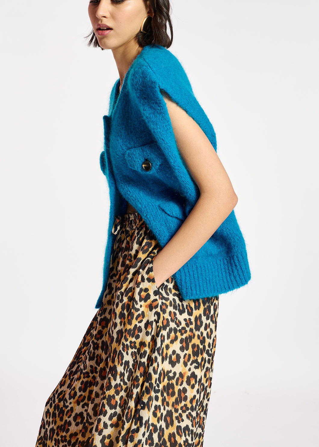 Blue sleeveless mohair-blend cardigan RE—SSENTIEL | Essentiel second hand