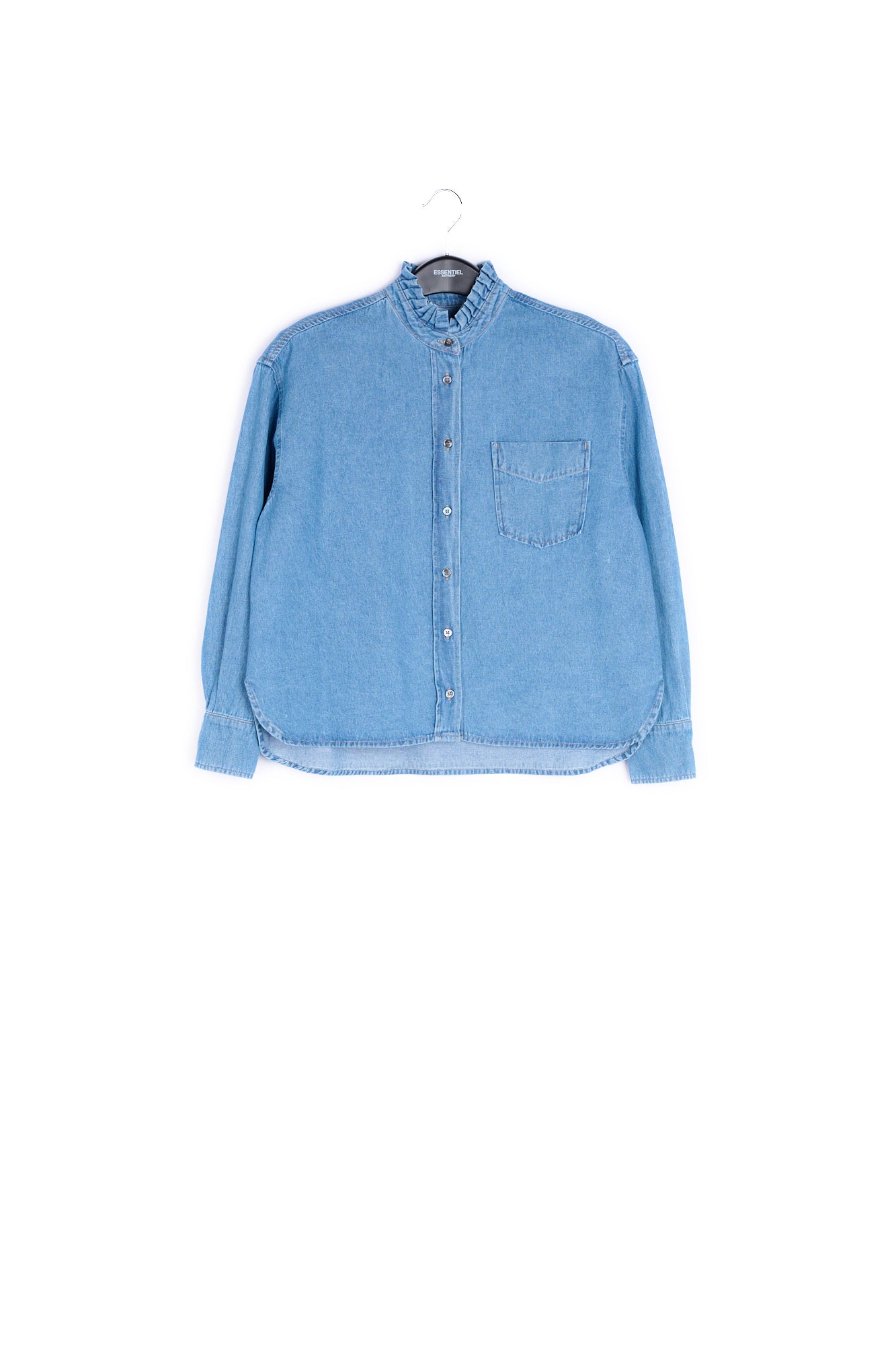 Blue denim shirt with frilled collar RE—SSENTIEL | Essentiel second hand