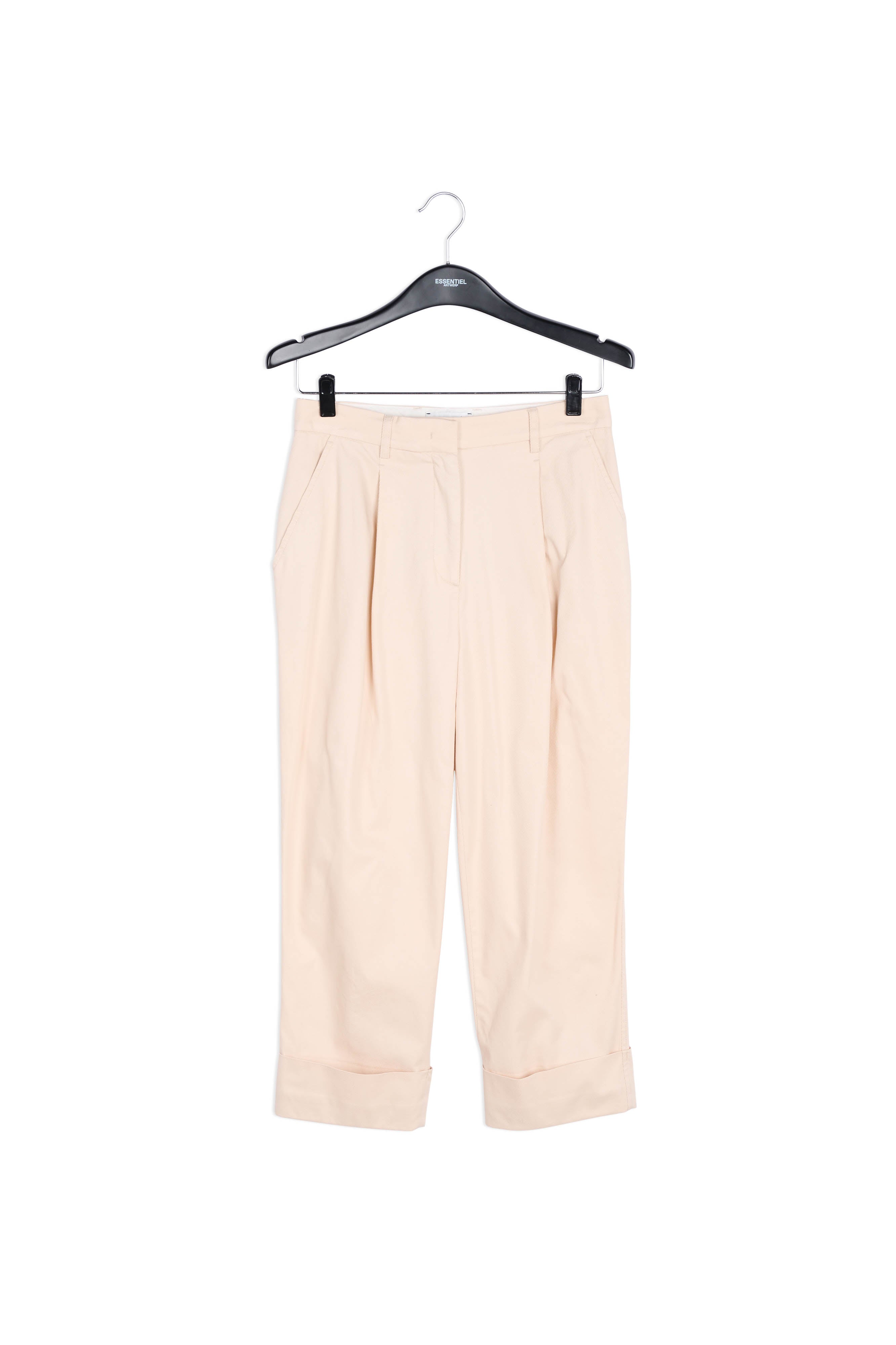 Beige katoenmix broek met rechte pijpen RE—SSENTIEL | Essentiel second hand
