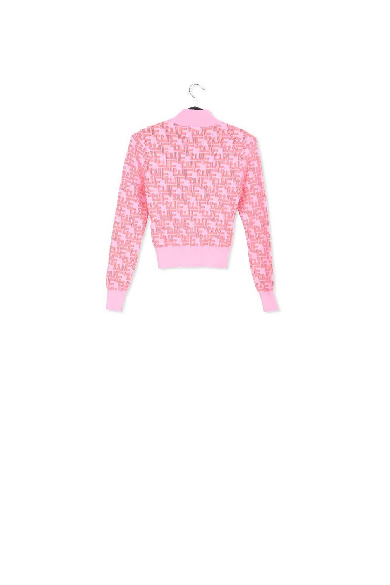 Pink and red jacquard-knitted zipped cardigan RE—SSENTIEL | Essentiel second hand