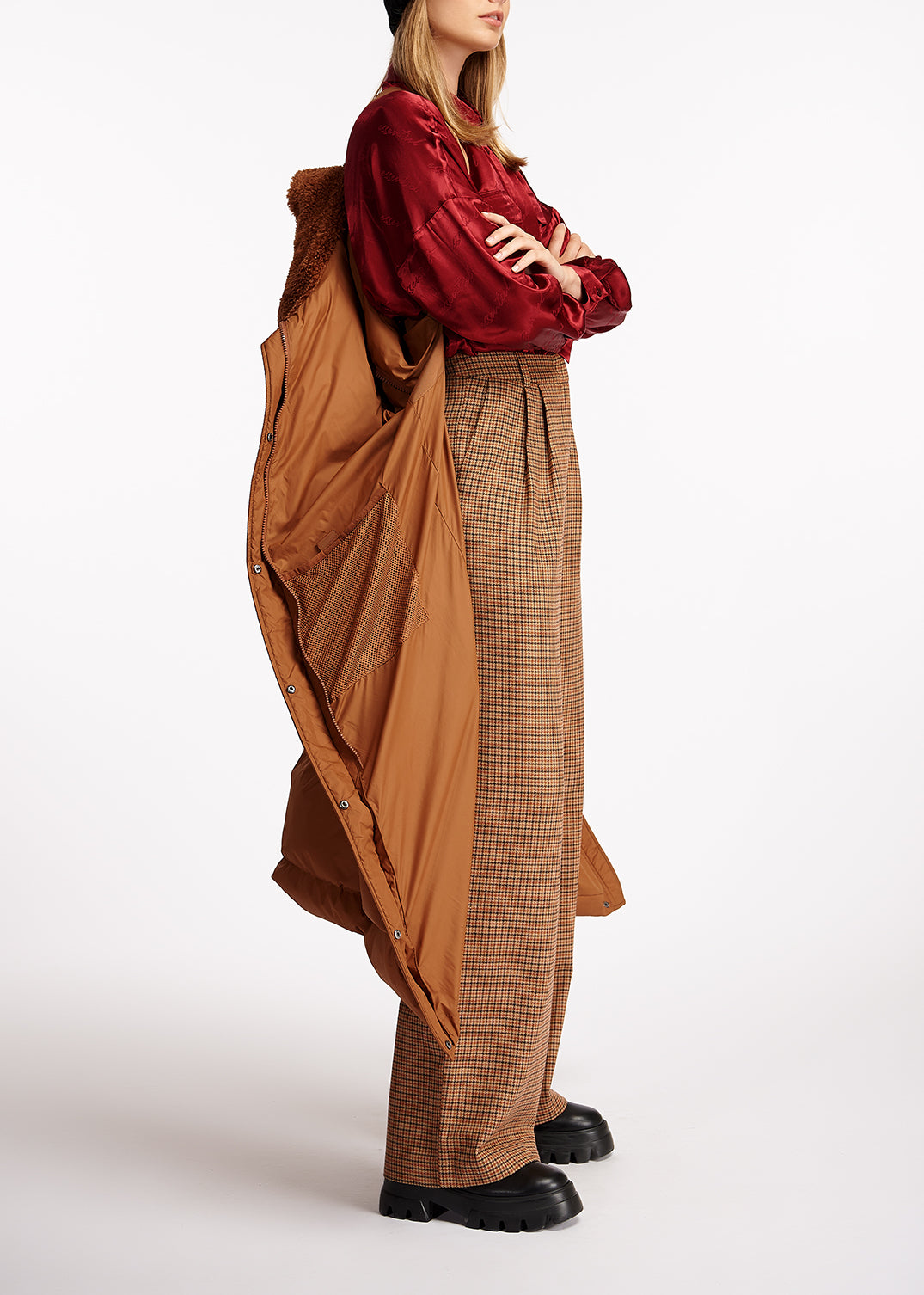 Brown checked wide-leg pants RE—SSENTIEL | Essentiel second hand