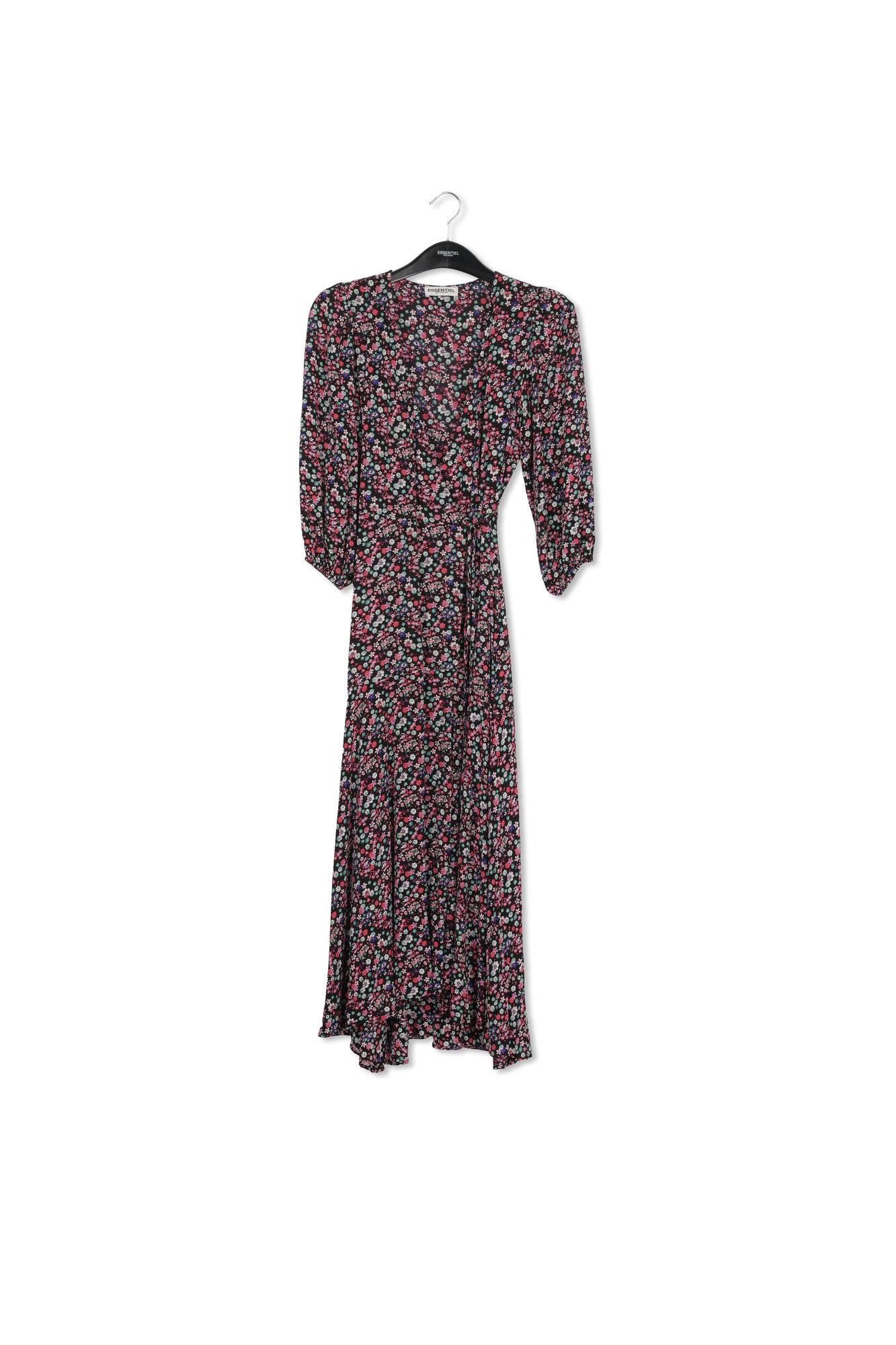 Black floral-print wrap maxi dress RE—SSENTIEL | Essentiel second hand