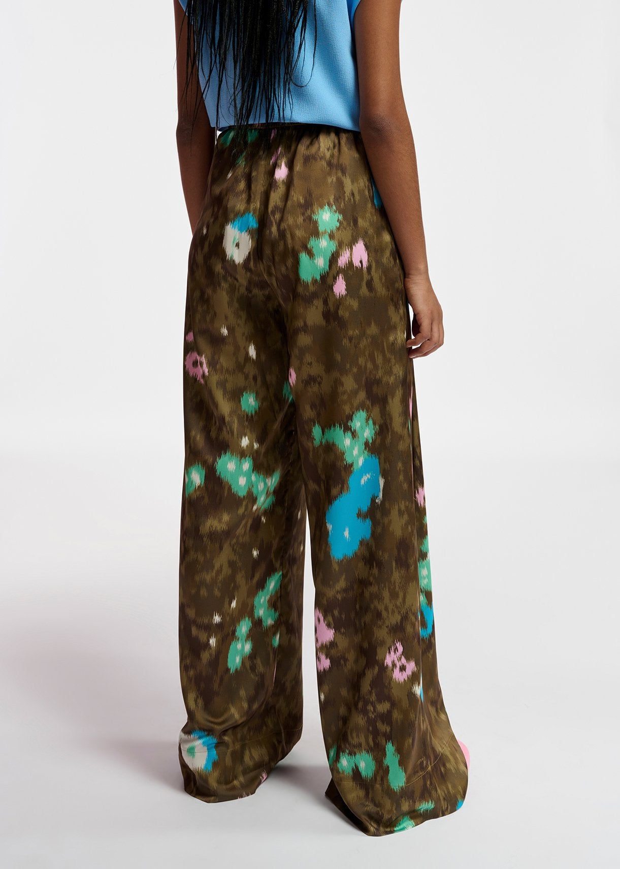 Khaki floral print wide-leg pants RE—SSENTIEL | Essentiel second hand