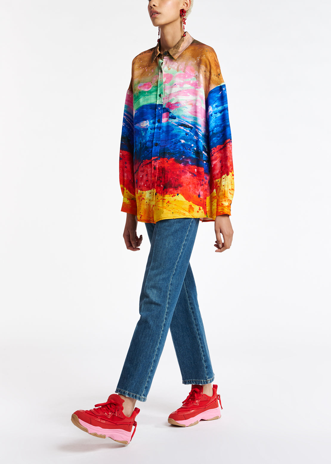 Multicolored oversized satin shirt RE—SSENTIEL | Essentiel second hand