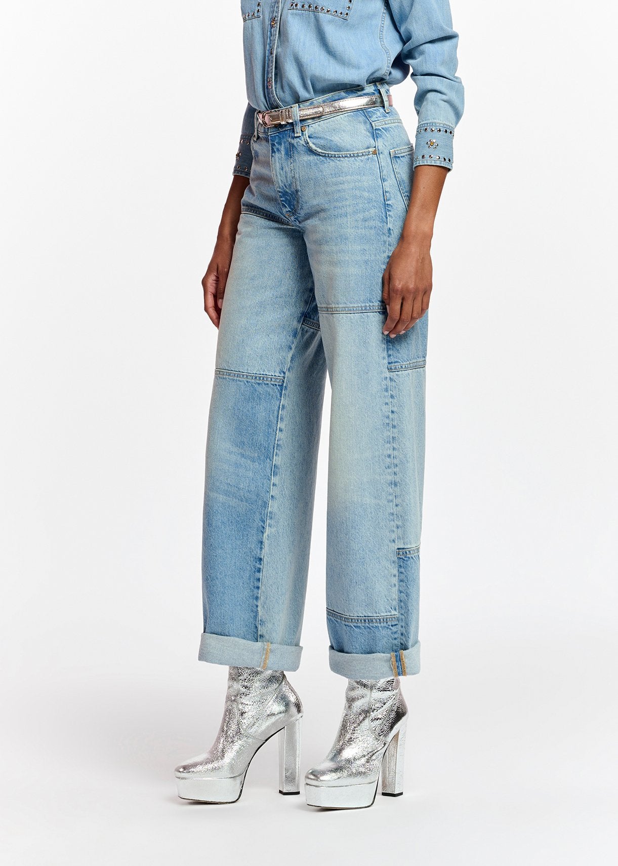 Straight-leg patchwork blue jeans RE—SSENTIEL | Essentiel second hand