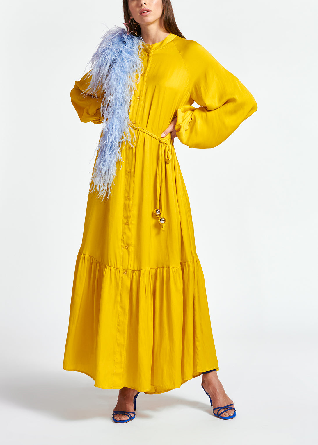 Yellow long-sleeved maxi dress RE—SSENTIEL | Essentiel second hand