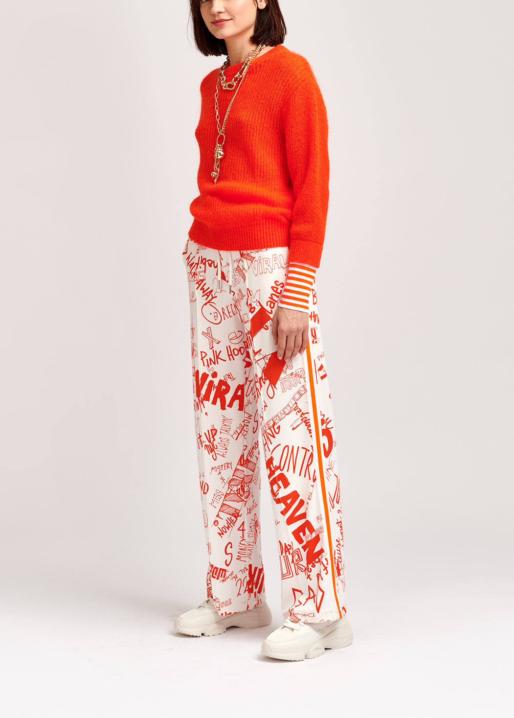 Orange and off-white printed track pants RE—SSENTIEL | Essentiel second hand