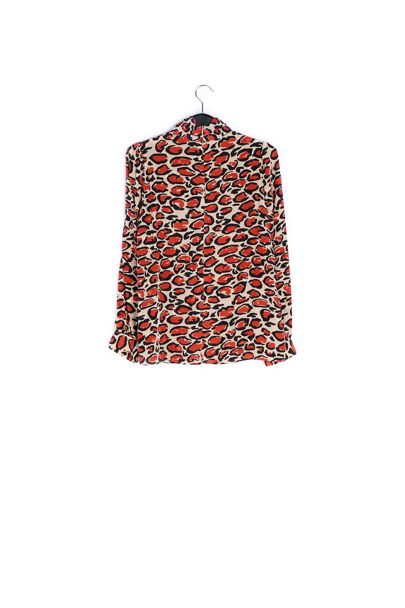 Off-white silk top with stand-up collar and leopard print RE—SSENTIEL | Essentiel second hand