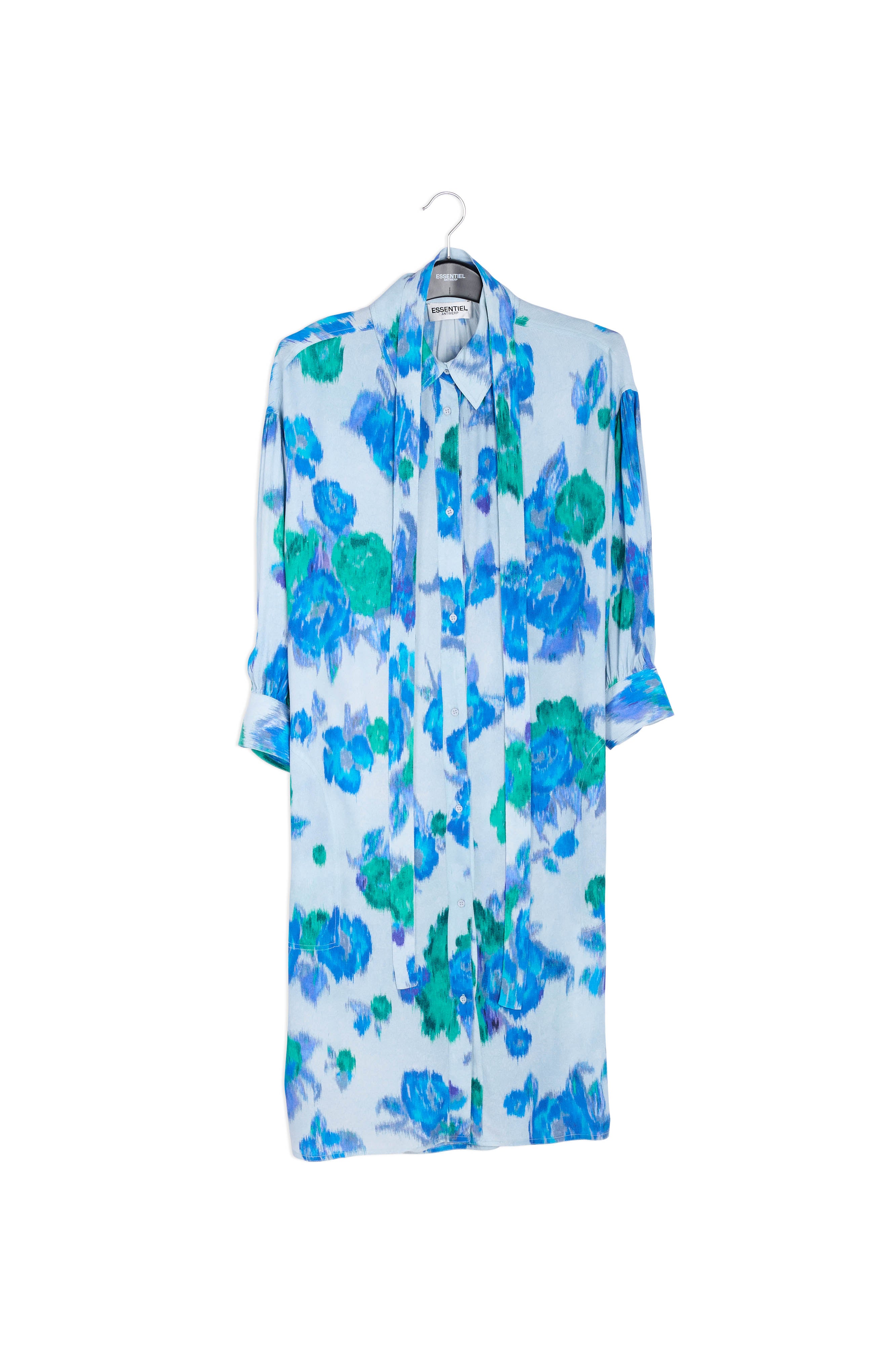 Light blue, blue and green floral-print shirt dress RE—SSENTIEL | Essentiel second hand