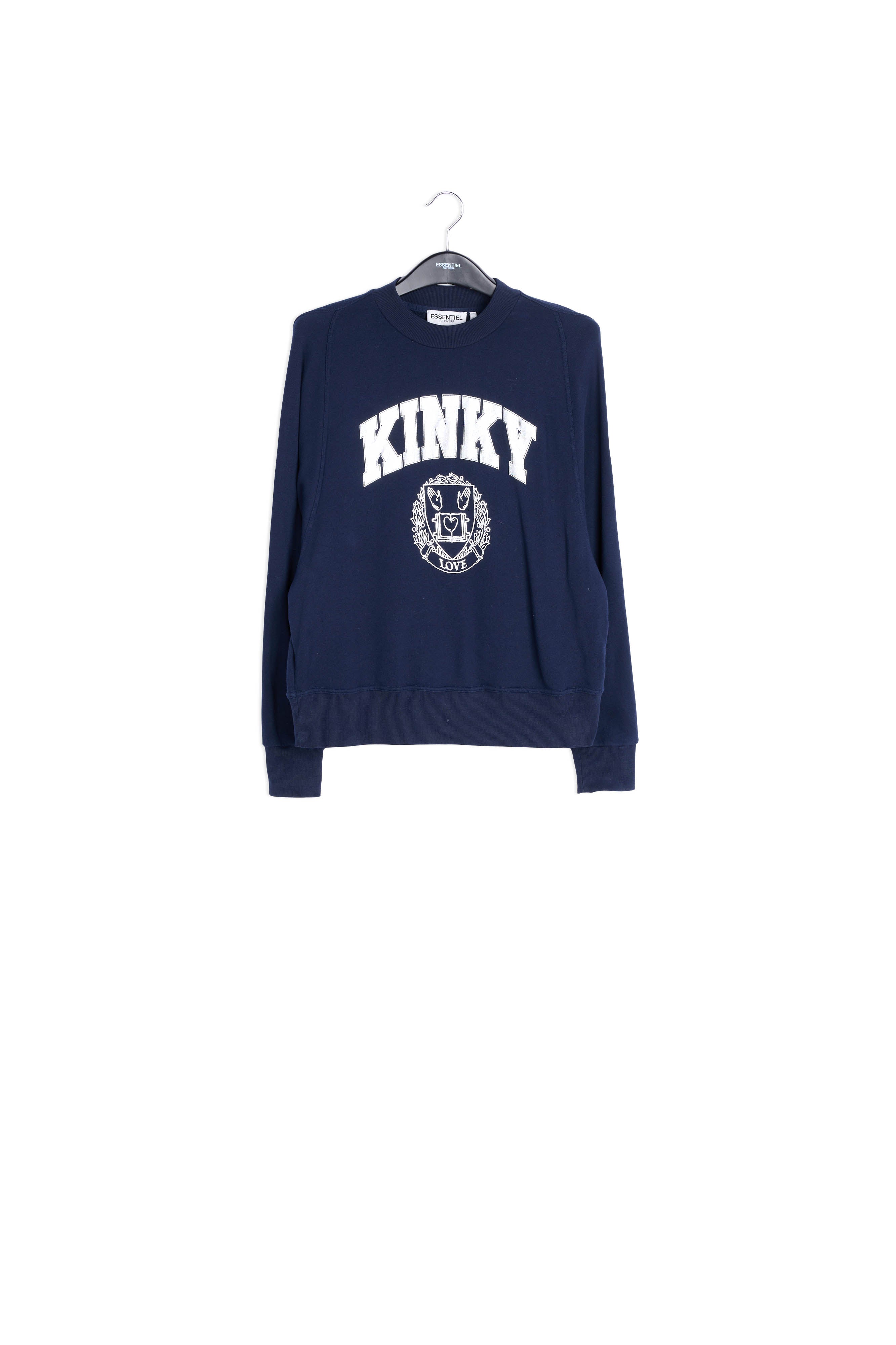 Navy blue cotton-jersey sweatshirt with metallic varsity print RE—SSENTIEL | Essentiel second hand