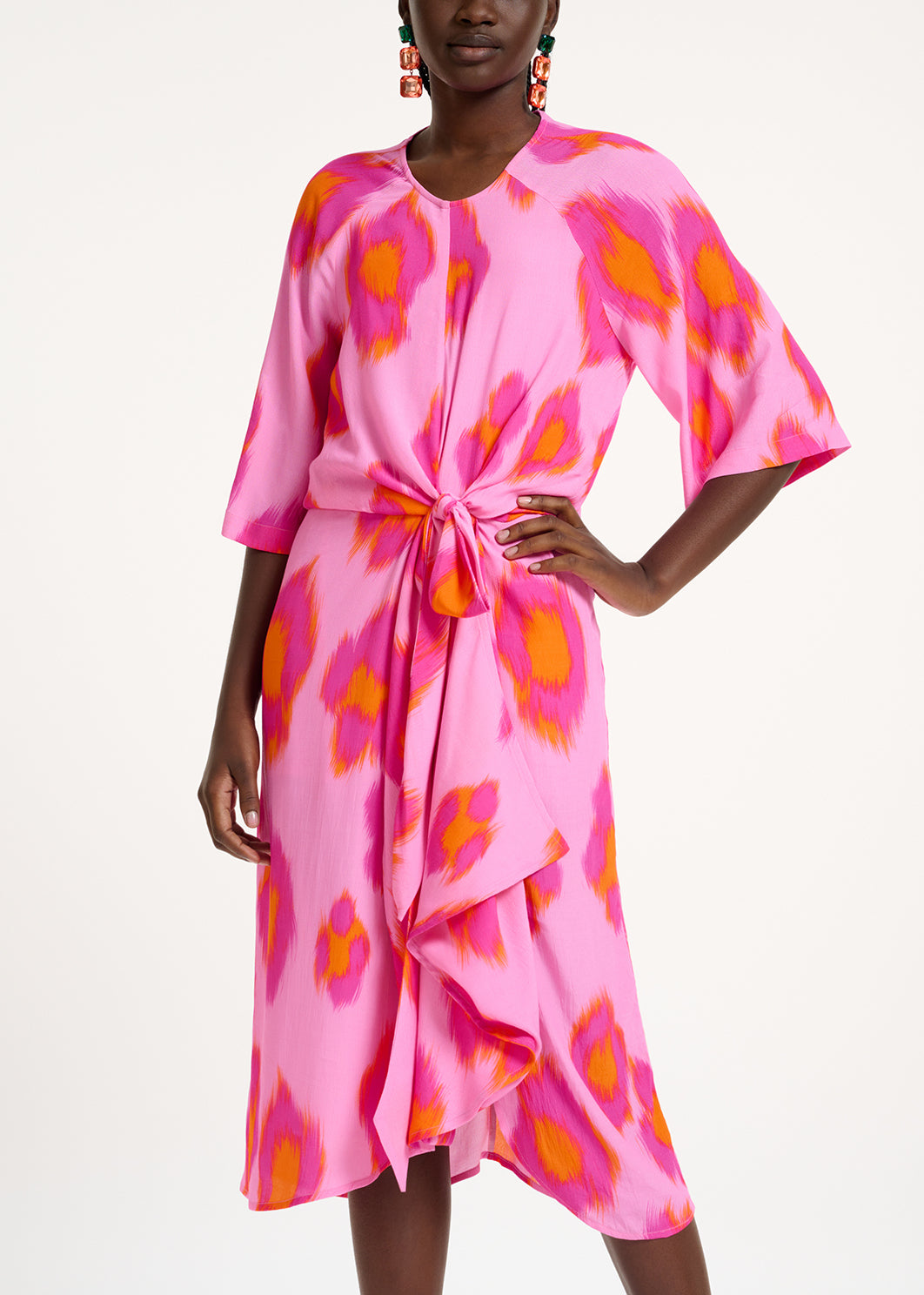 Robe midi à imprimé léopard rose, pourpre et orange RE—SSENTIEL | Essentiel second hand