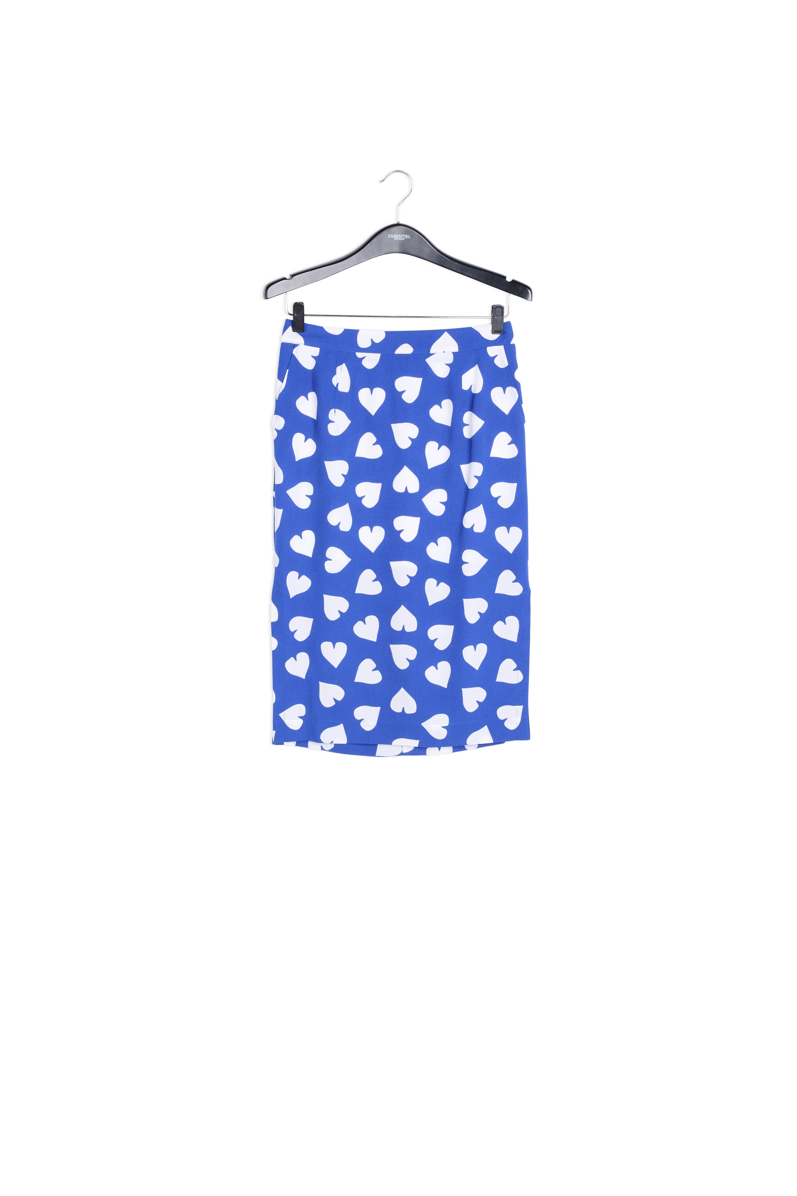 Blue straight skirt with white heart print RE—SSENTIEL | Essentiel second hand