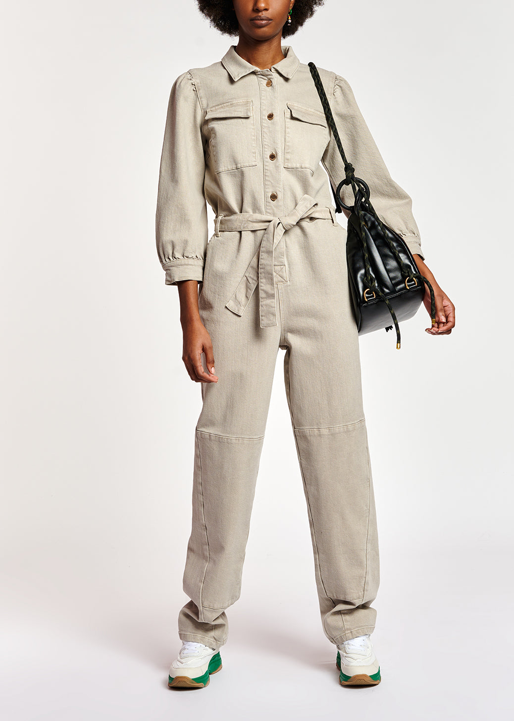 Combinaison jean beige avec ceinture RE—SSENTIEL | Essentiel second hand