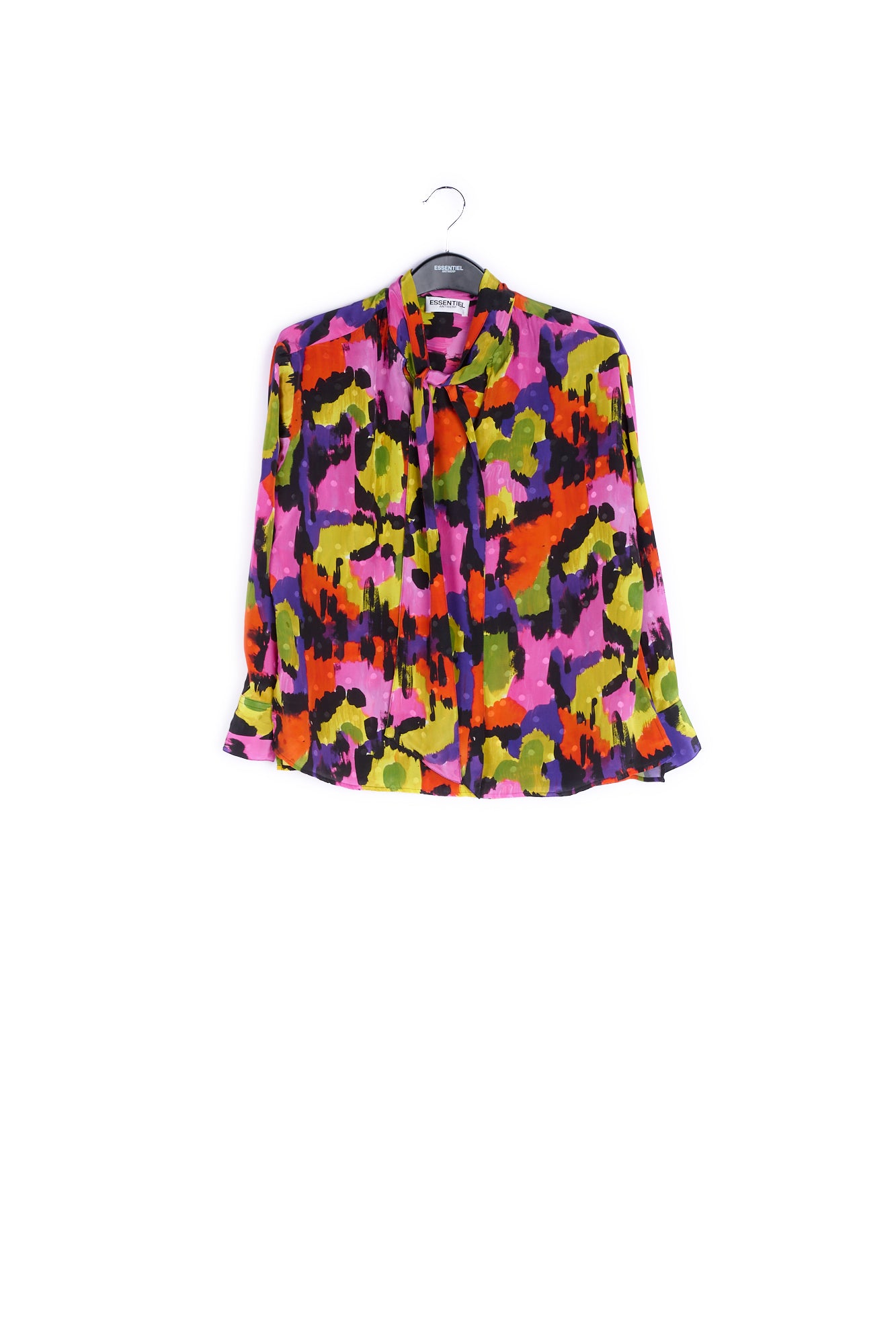 Colorful silk shirt with pussy-bow collar RE—SSENTIEL | Essentiel second hand