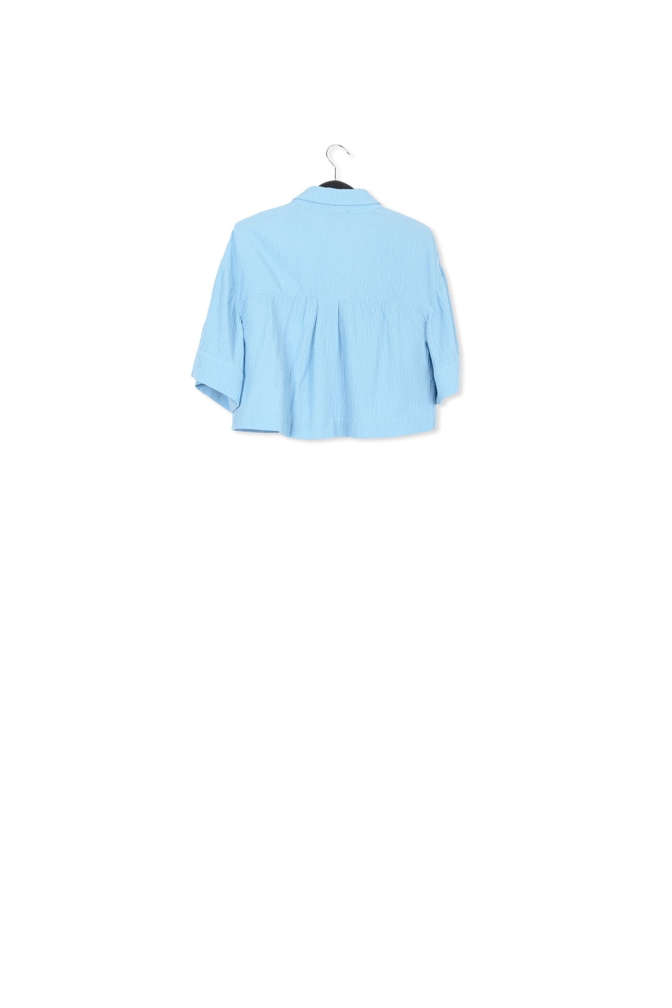 Light blue seersucker cropped shirt RE—SSENTIEL | Essentiel second hand