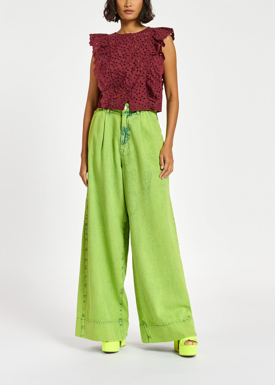 Burgundy broderie anglaise cotton top RE—SSENTIEL | Essentiel second hand