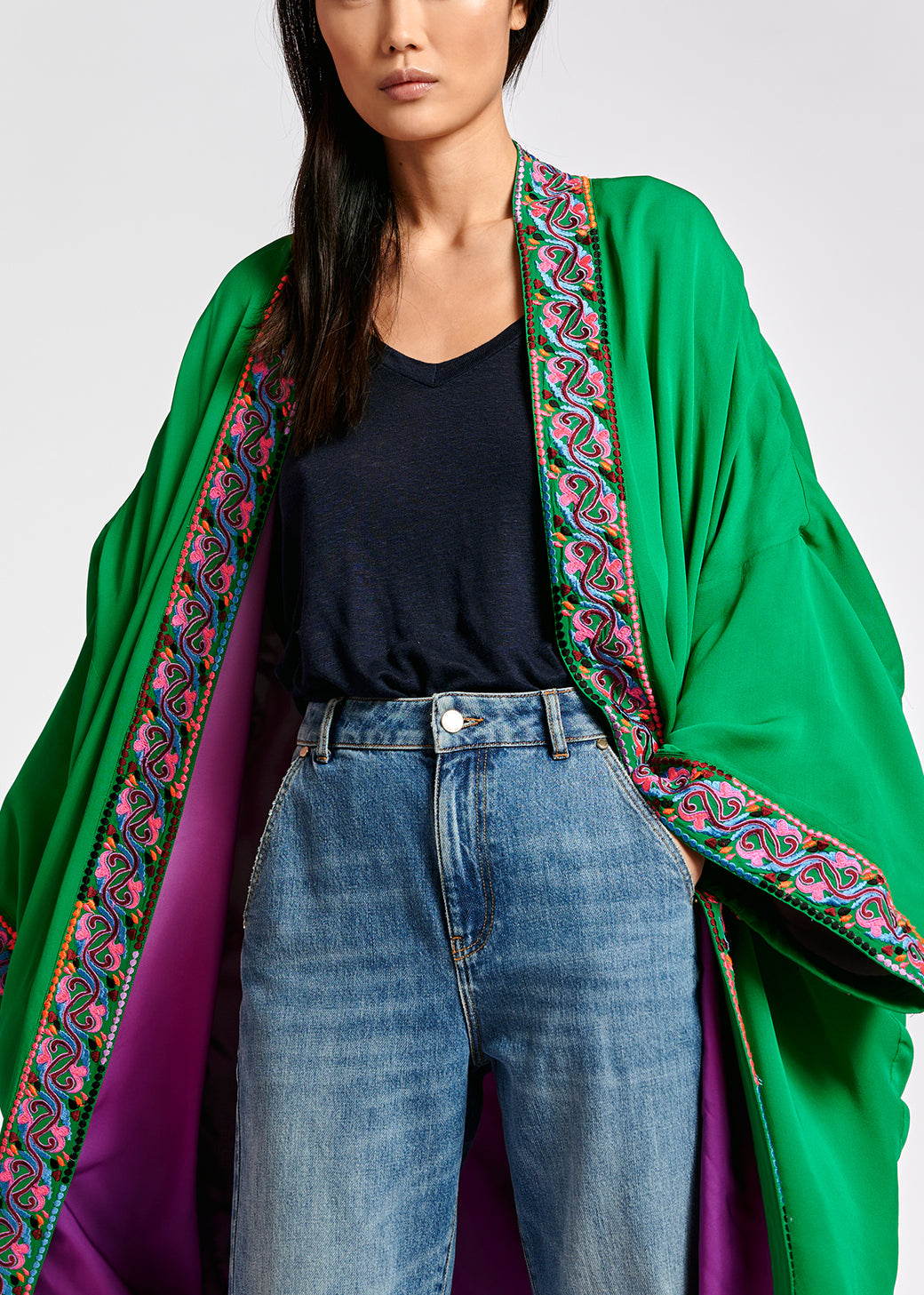 Dark blue linen V-neck T-Shirt RE—SSENTIEL | Essentiel second hand