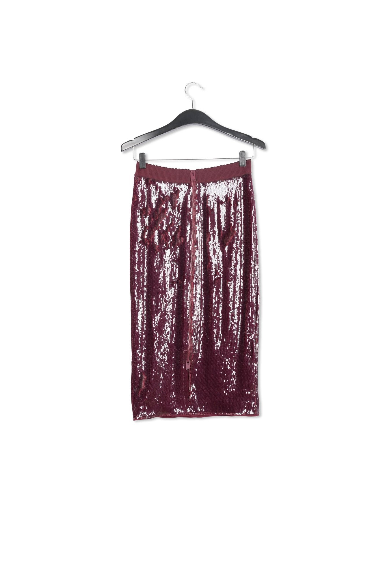 Burgundy sequin-embellished pencil skirt RE—SSENTIEL | Essentiel second hand