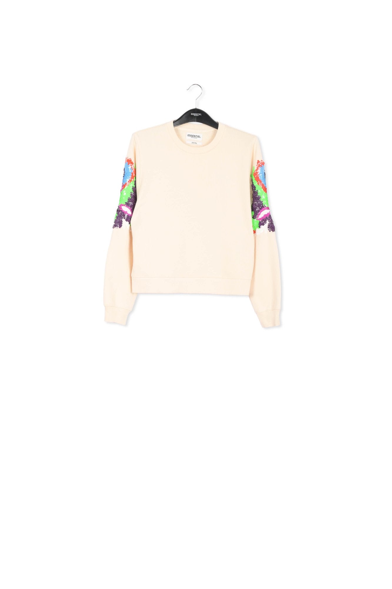 Off-white sweatshirt with multicolor sequin embroideries RE—SSENTIEL | Essentiel second hand