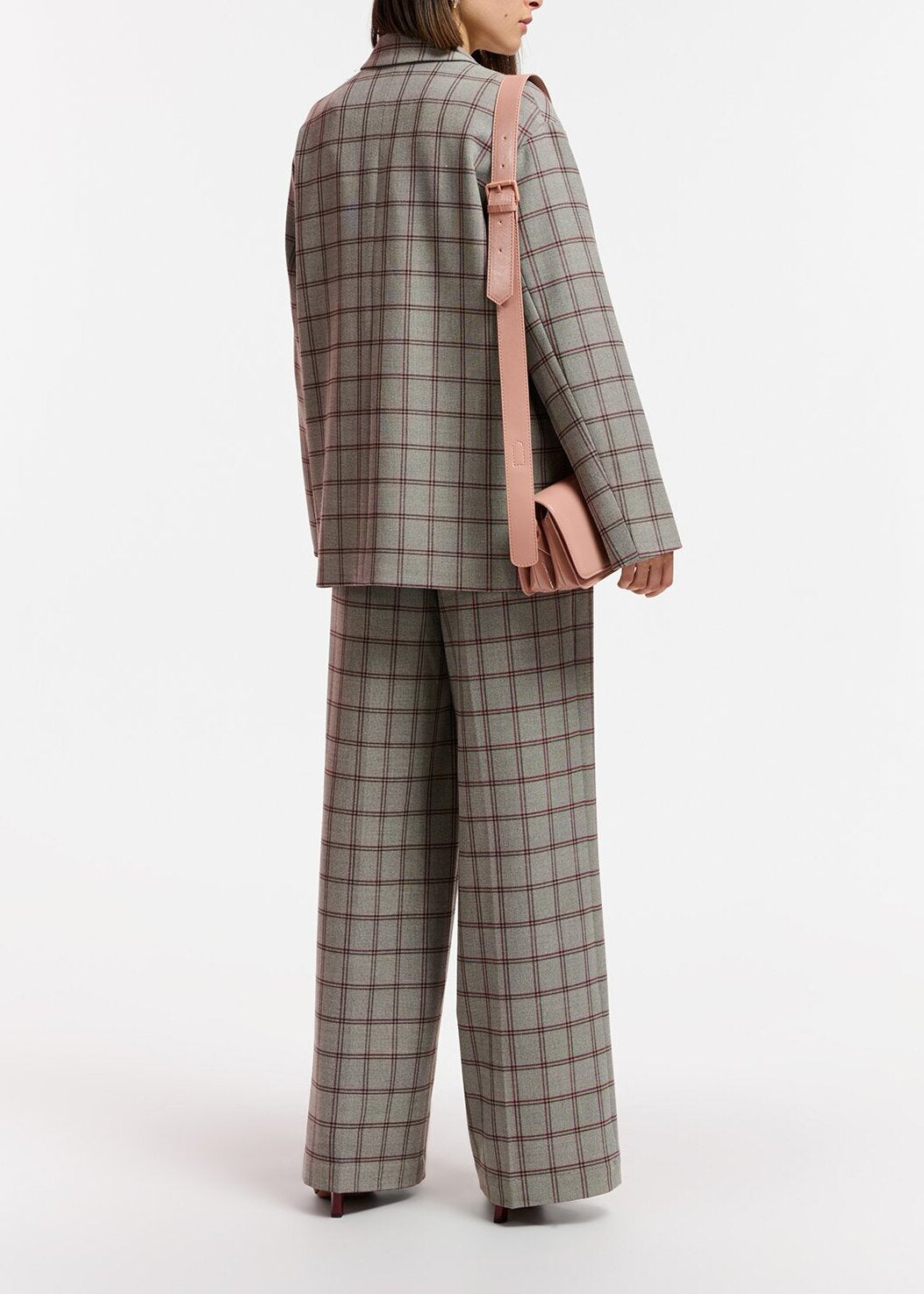 Grey windowpane check double-breasted blazer RE—SSENTIEL | Essentiel second hand