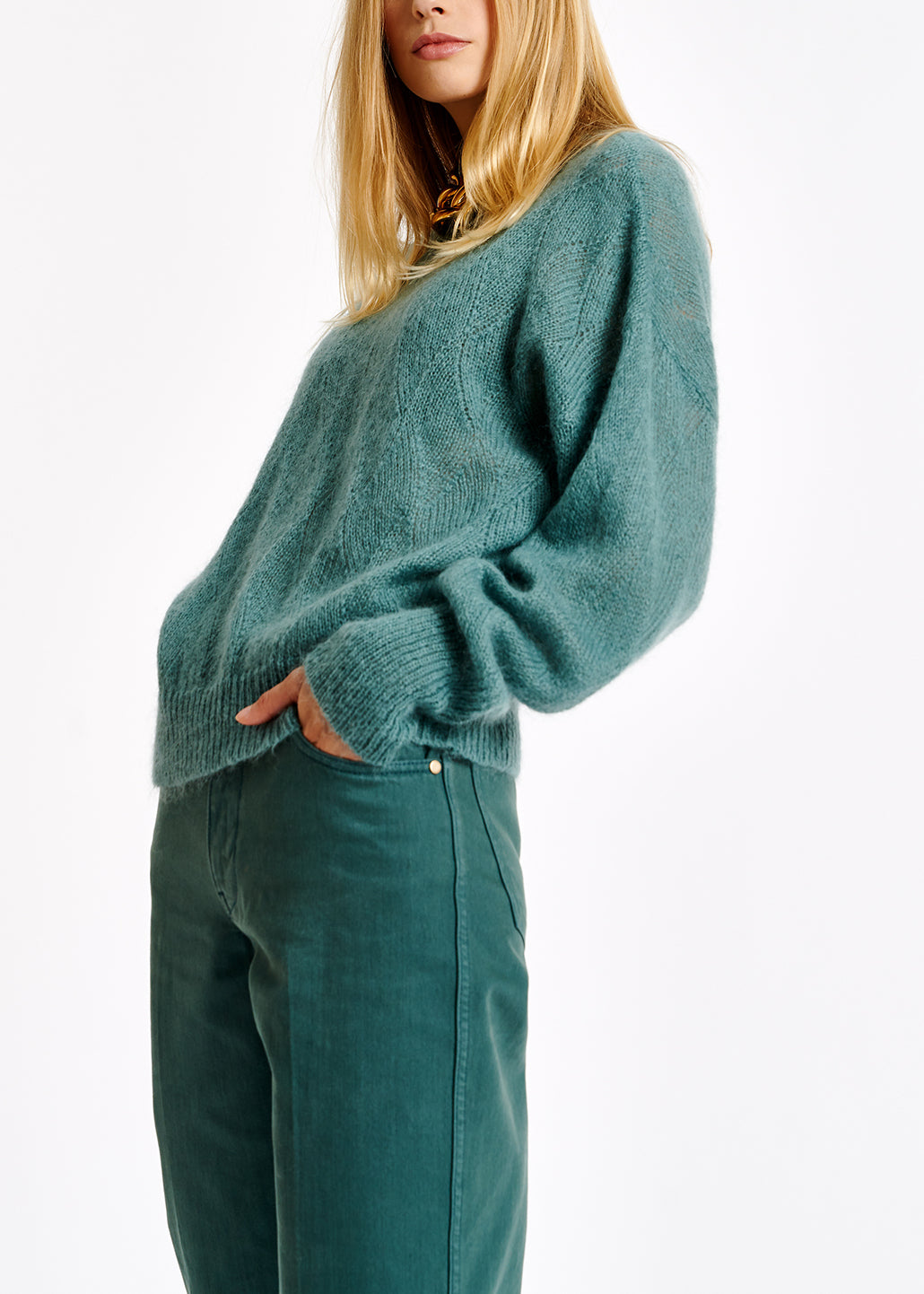 Blue ajour-knitted mohair sweater RE—SSENTIEL | Essentiel second hand