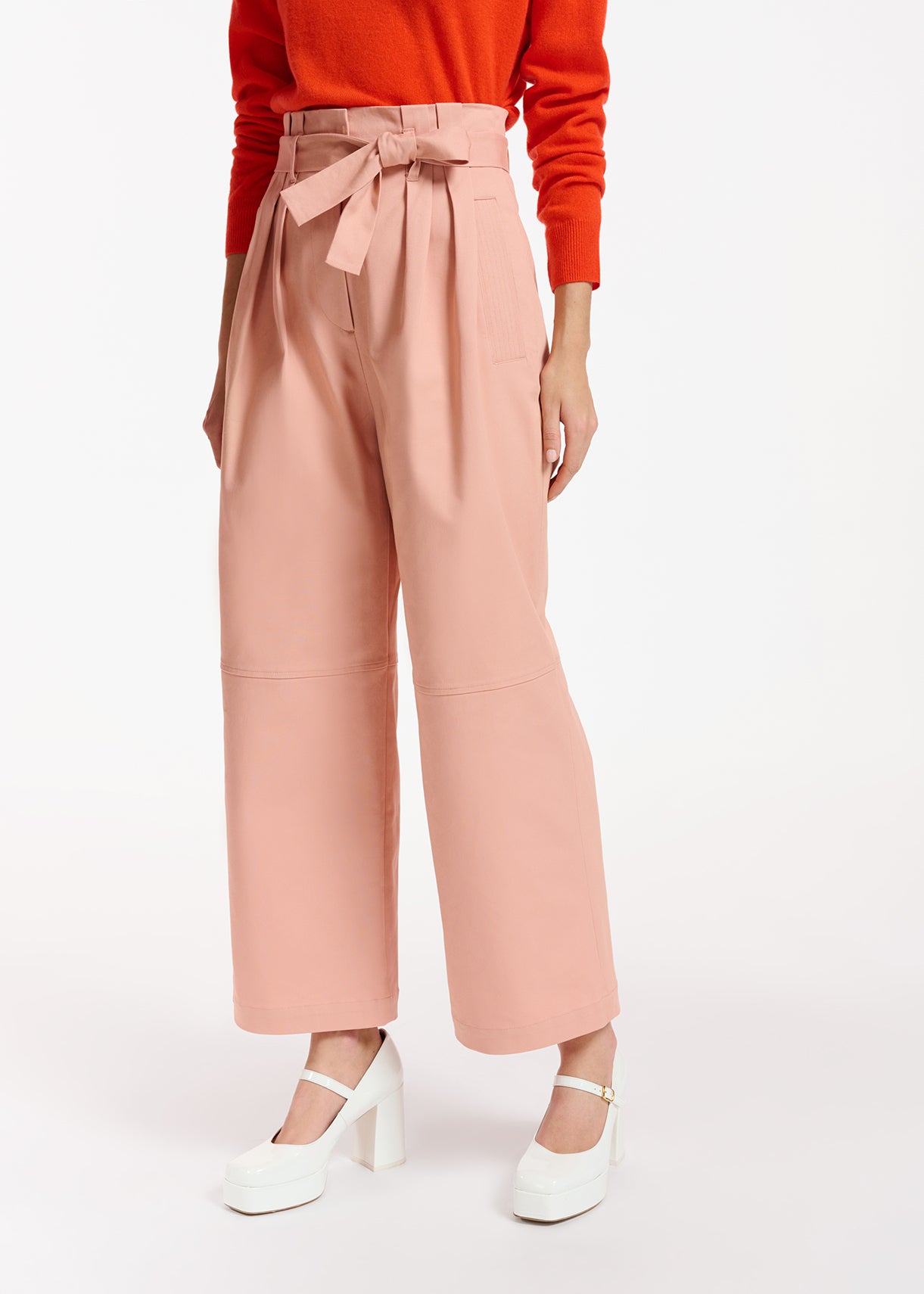 Pink belted straight-leg pants RE—SSENTIEL | Essentiel second hand