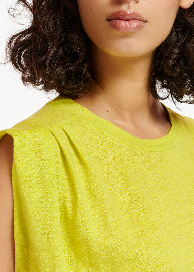 Lime green linen sleeveless T-shirt RE—SSENTIEL | Essentiel second hand