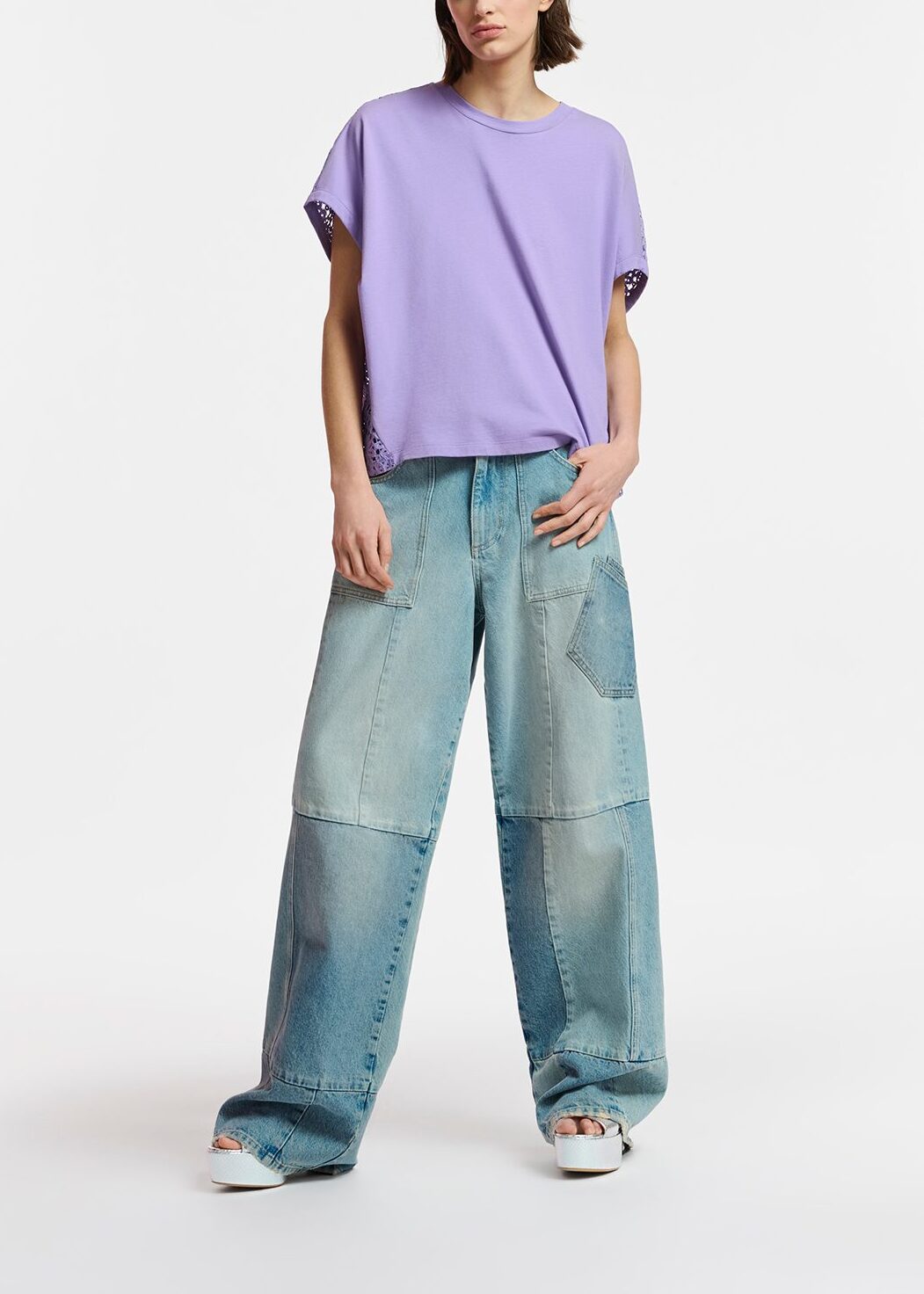 Lilac T-shirt with lace back panel RE—SSENTIEL | Essentiel second hand