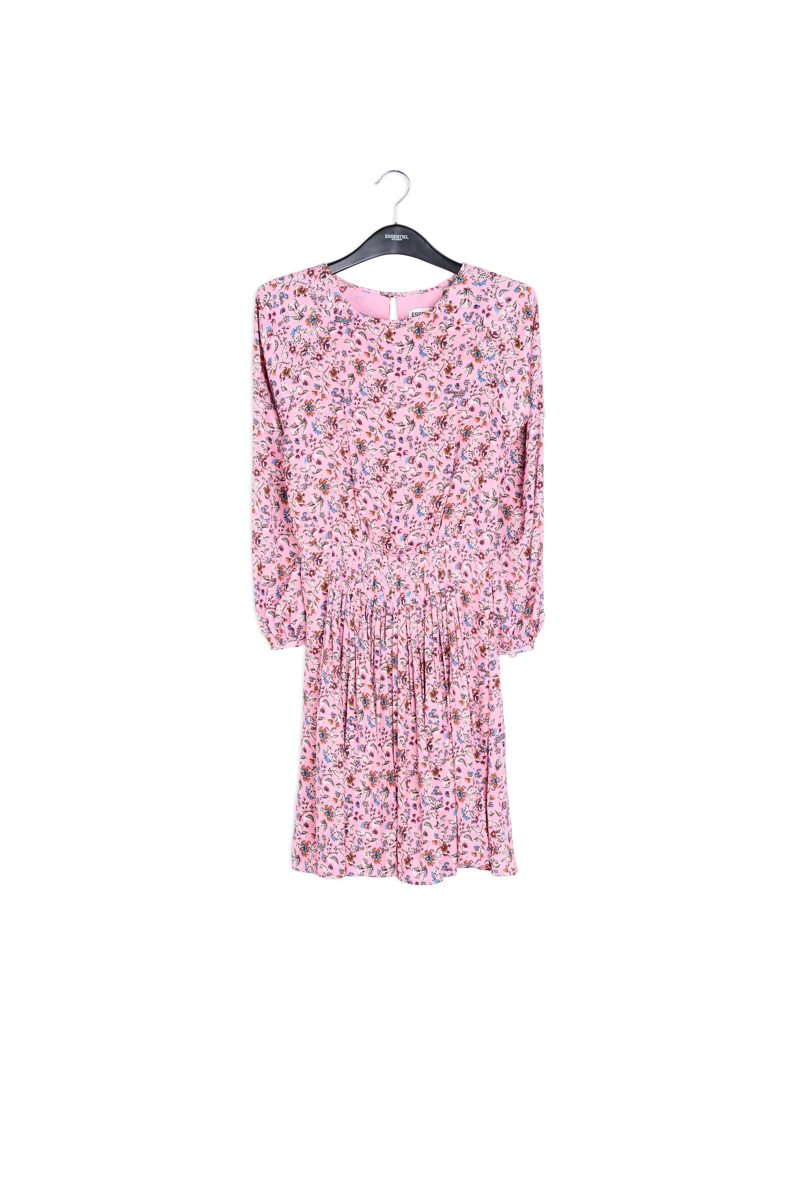 Pink long-sleeved mini dress with flower print RE—SSENTIEL | Essentiel second hand