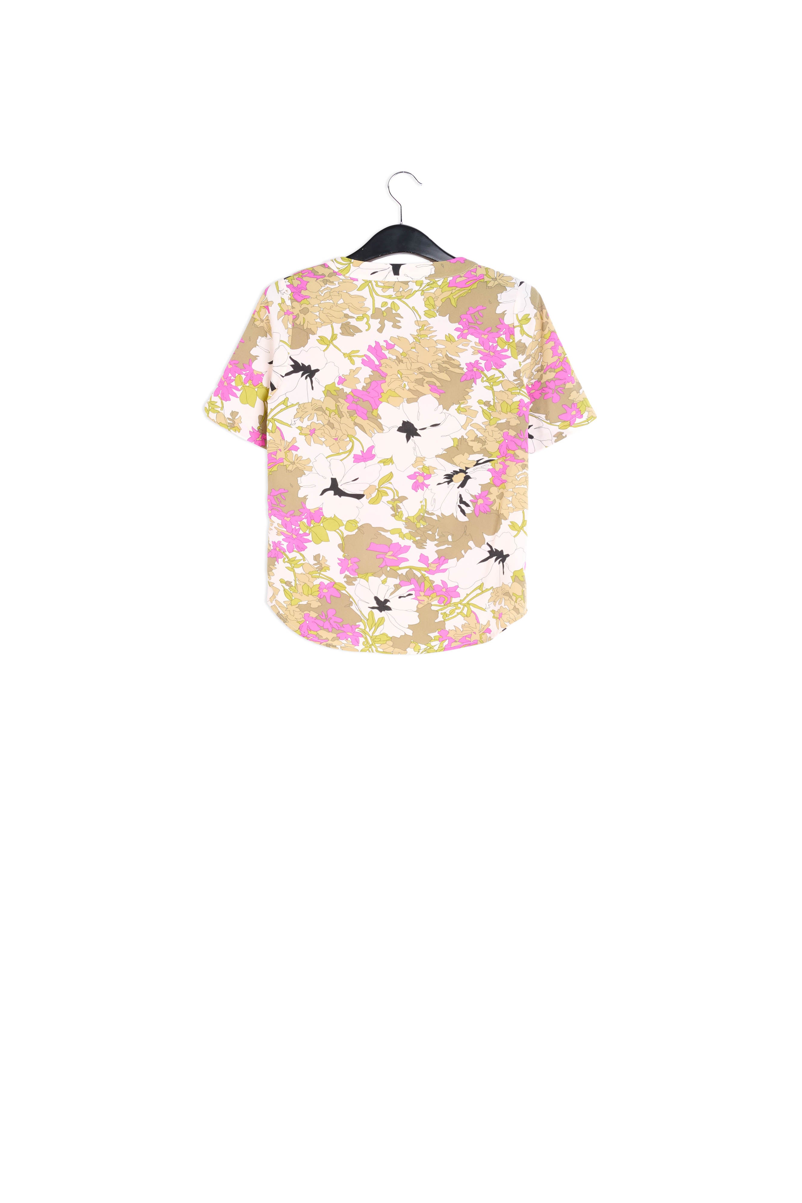 Khaki green, white and pink floral print top RE—SSENTIEL | Essentiel second hand