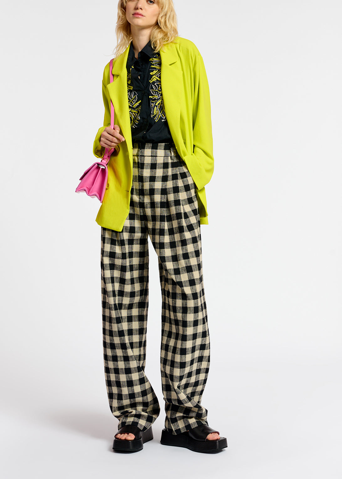 Black and beige checkered relaxed-fit pants RE—SSENTIEL | Essentiel second hand