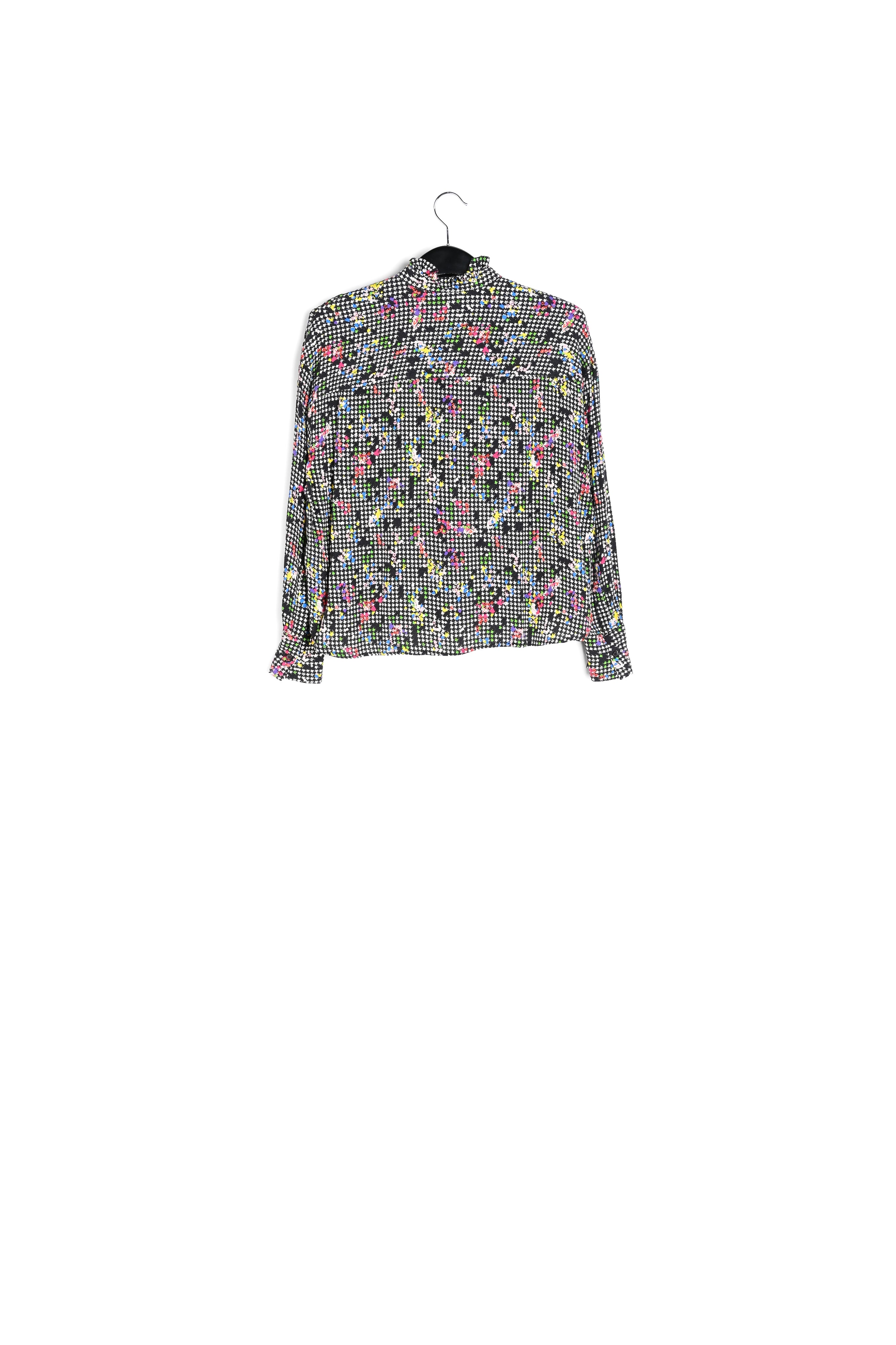 Zwart en wit overhemd met ruchekraag RE—SSENTIEL | Essentiel second hand