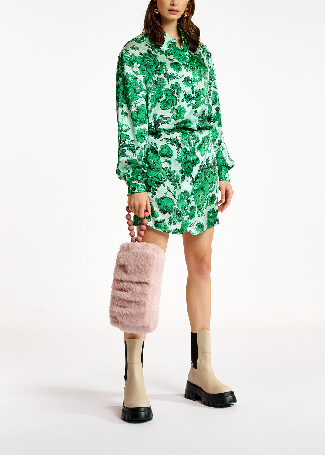 Mini robe en soie bleue et verte fleurie RE—SSENTIEL | Essentiel second hand