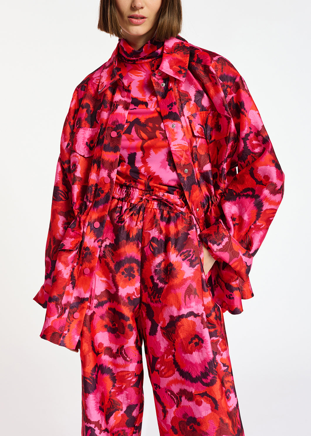 Pink, red and purple floral-jacquard jacket RE—SSENTIEL | Essentiel second hand
