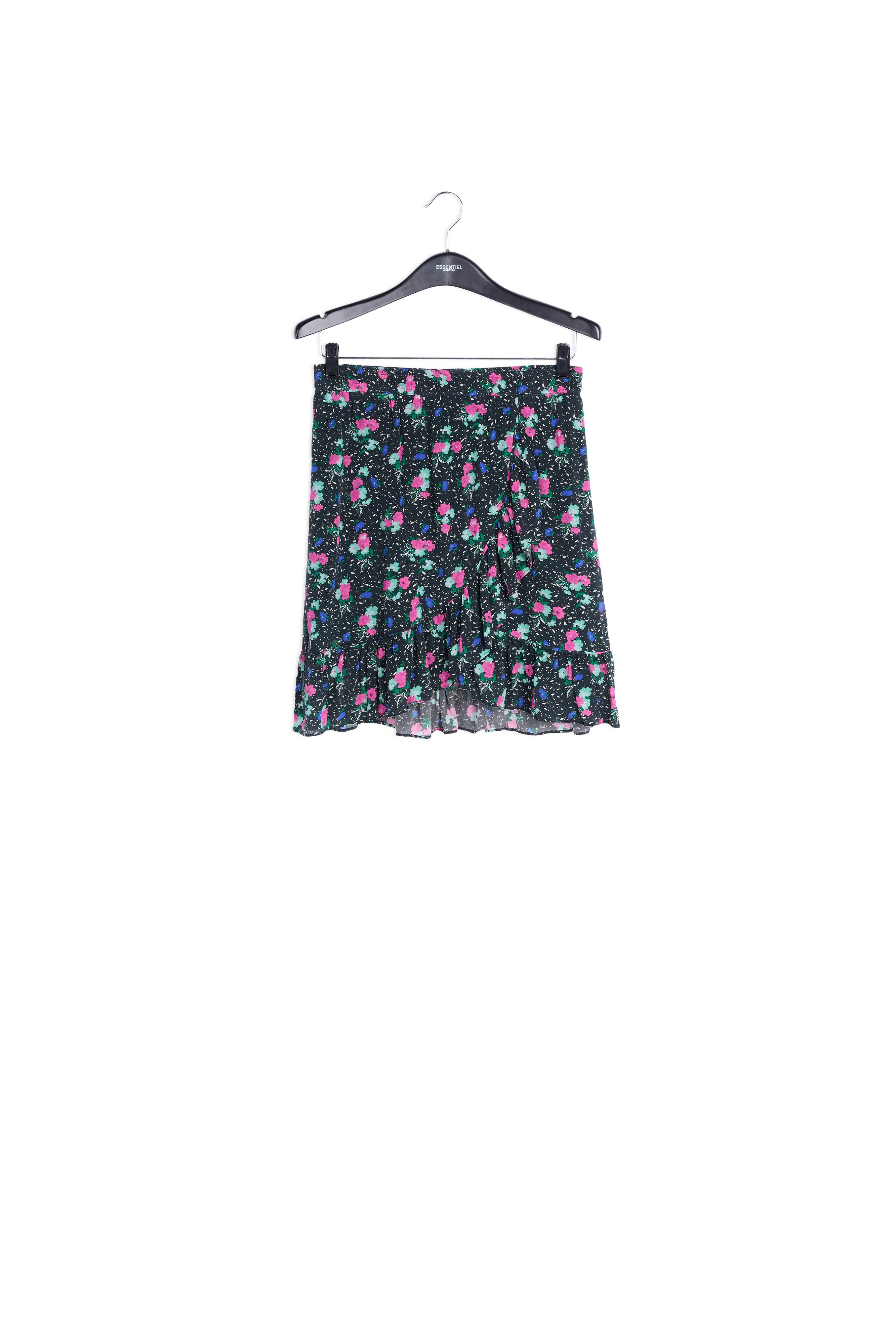 Jupe mini noire à fleurs avec volant RE—SSENTIEL | Essentiel second hand