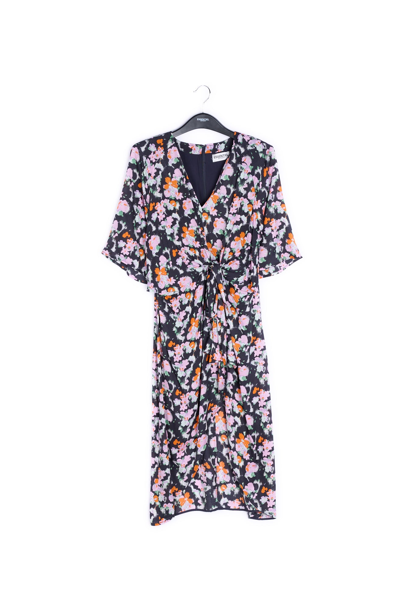 Donkerblauwe midi-jurk met print RE—SSENTIEL | Essentiel second hand