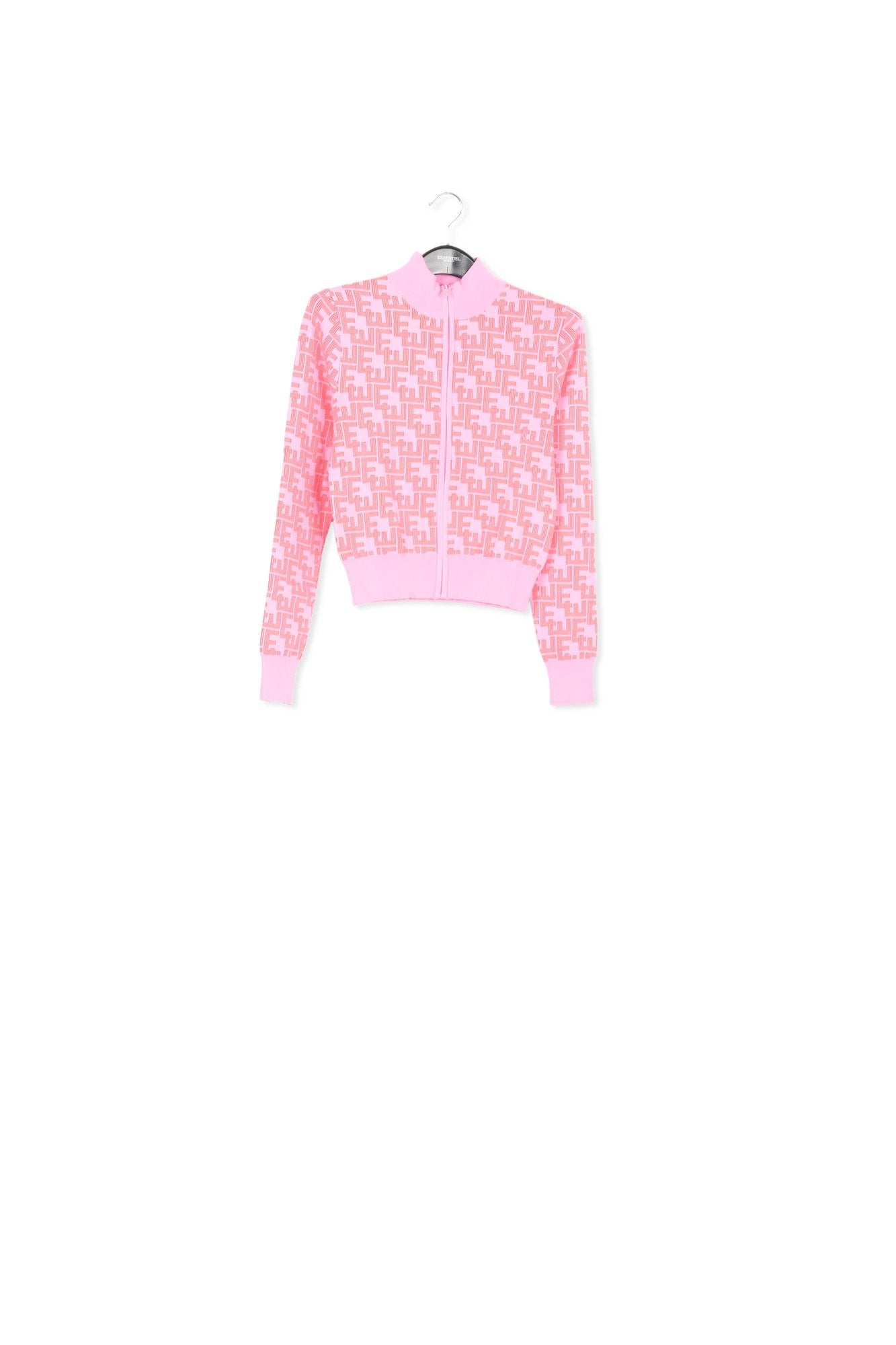 Pink and red jacquard-knitted zipped cardigan RE—SSENTIEL | Essentiel second hand