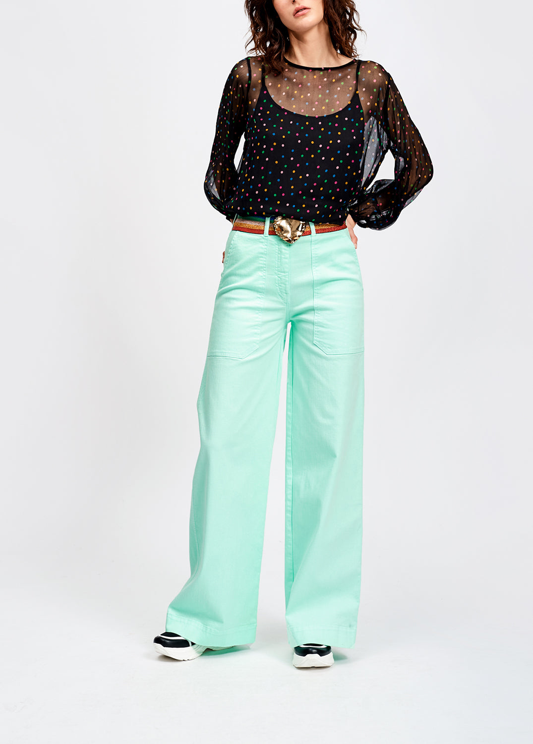 Zwarte doorschijnende top met voering en stippen RE—SSENTIEL | Essentiel second hand