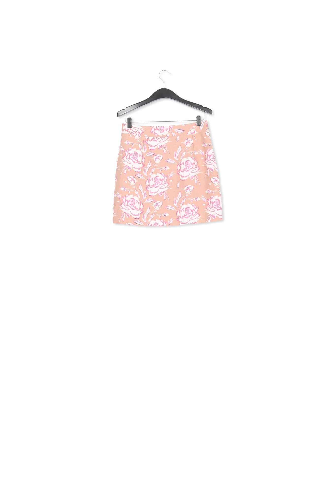Beige, pink and white floral-jacquard mini skirt RE—SSENTIEL | Essentiel second hand