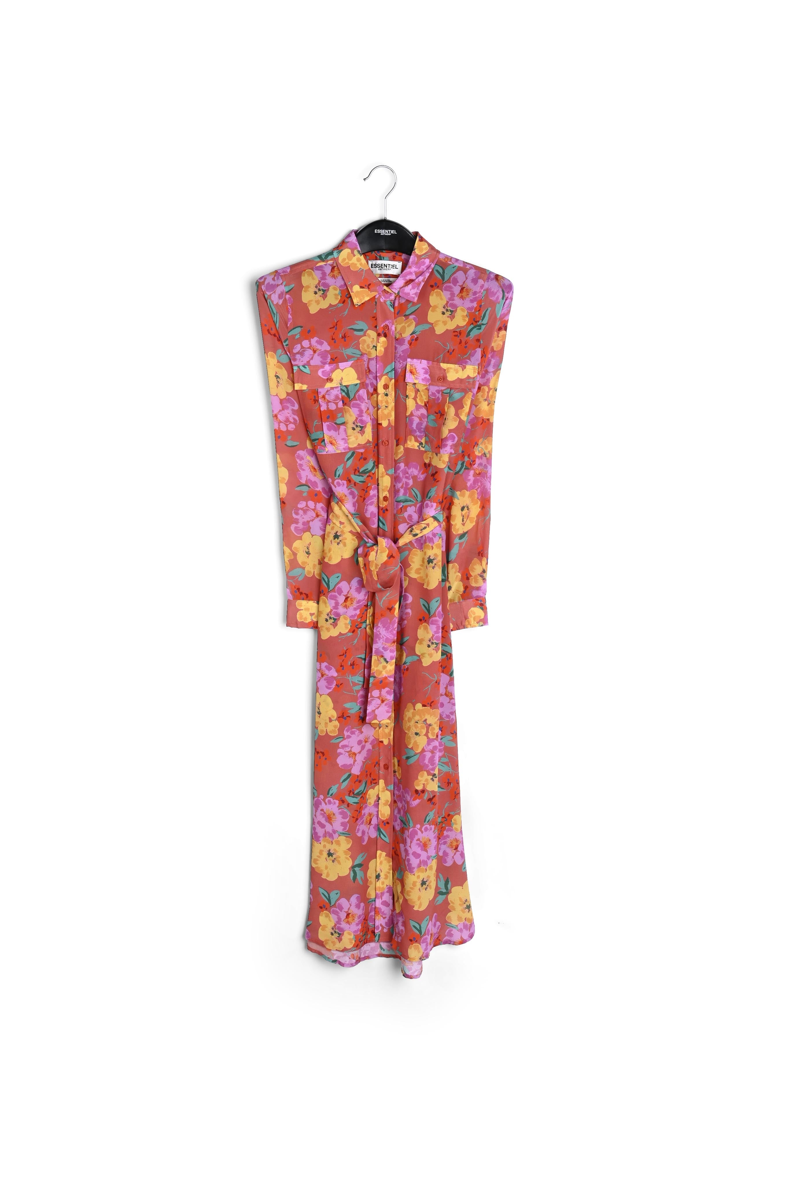 Coral floral-print silk shirt dress RE—SSENTIEL | Essentiel second hand