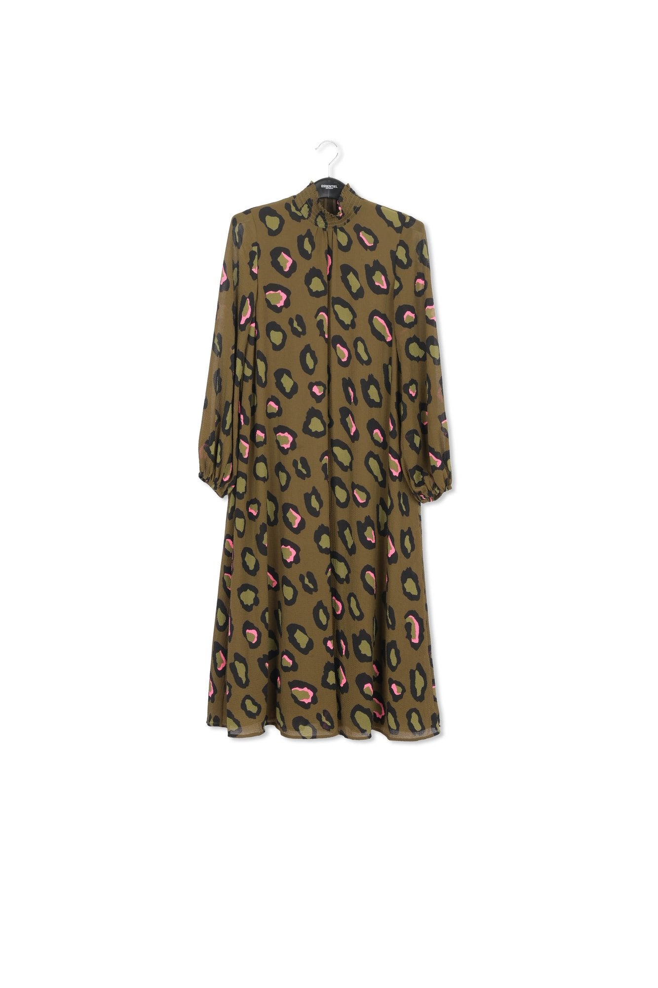 Khaki leopard-print midi-length dress RE—SSENTIEL | Essentiel second hand