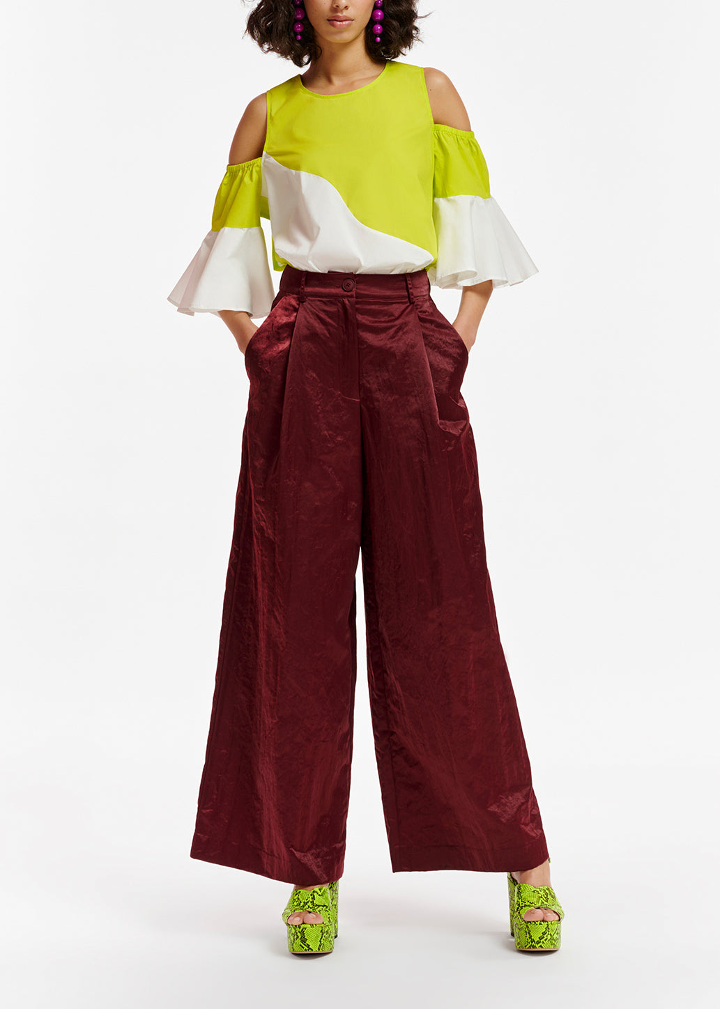 Top en coton popeline vert citron et blanc RE—SSENTIEL | Essentiel second hand