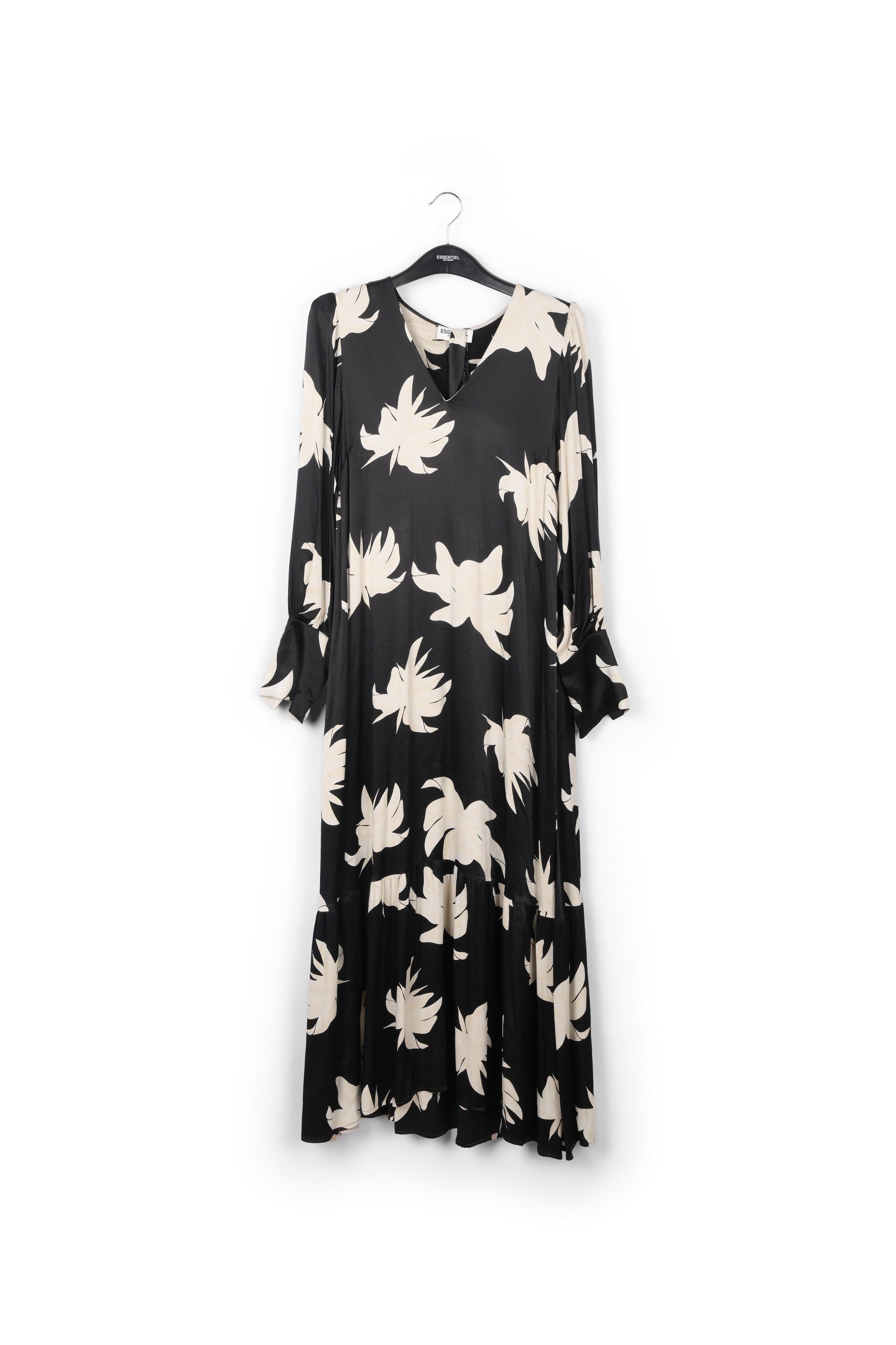 Black and off-white floral print maxi dress RE—SSENTIEL | Essentiel second hand
