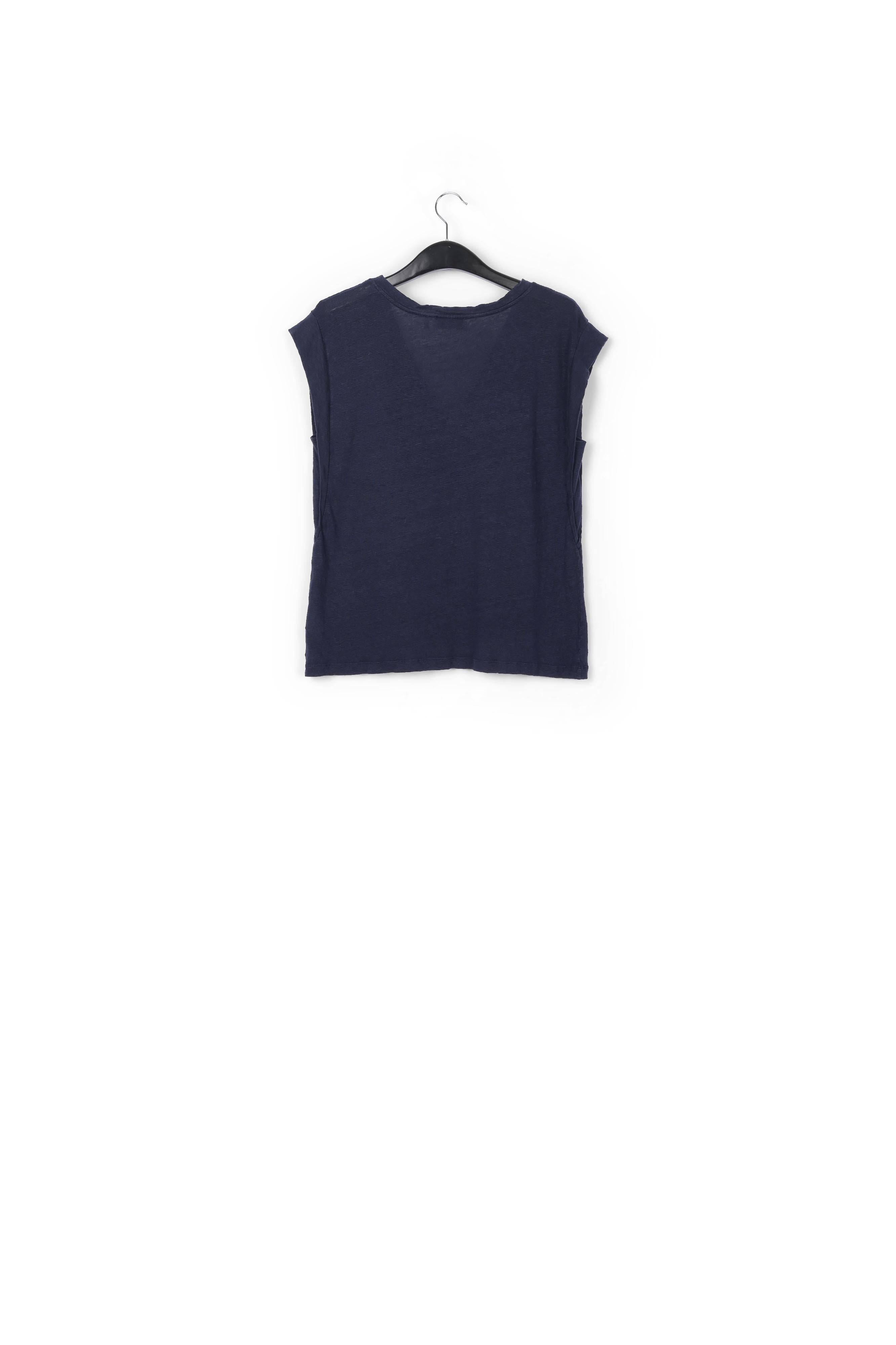 Dark blue linen V-neck T-Shirt RE—SSENTIEL | Essentiel second hand