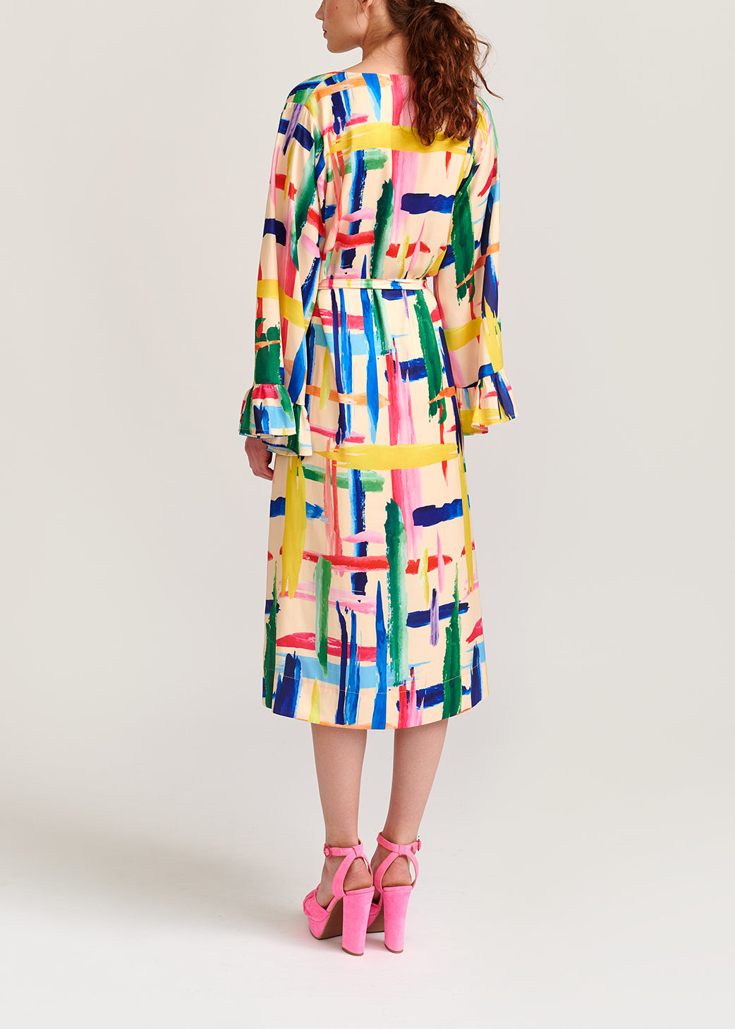 Multicolored graphic striped belted midi dress RE—SSENTIEL | Essentiel second hand