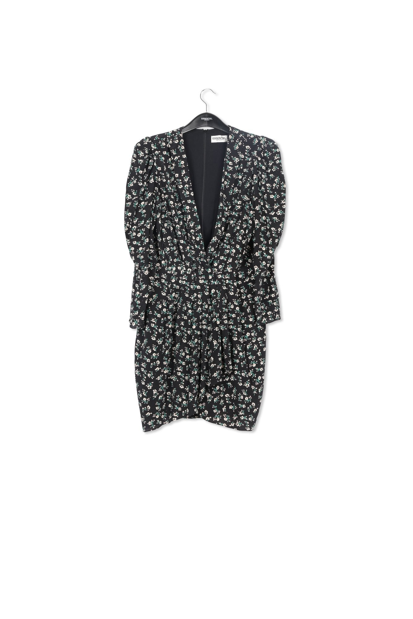 Black floral mini wrap dress RE—SSENTIEL | Essentiel second hand