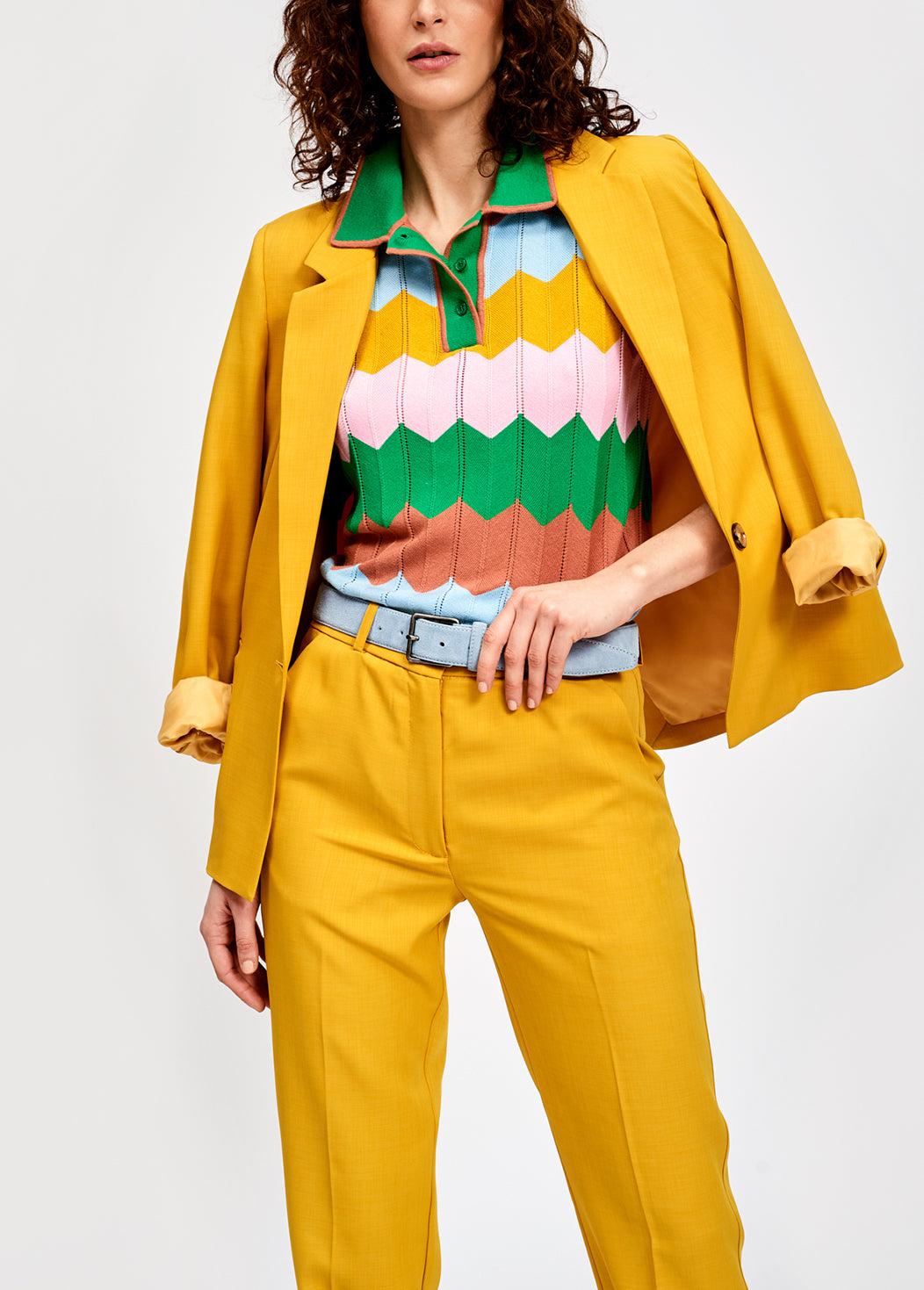 Multicolored zigzag pattern knitted polo shirt RE—SSENTIEL | Essentiel second hand