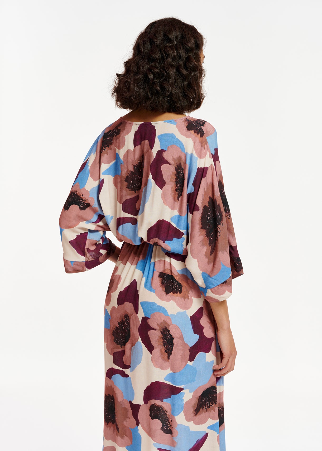 Mauve, burgundy and blue midi-length dress with floral print RE—SSENTIEL | Essentiel second hand