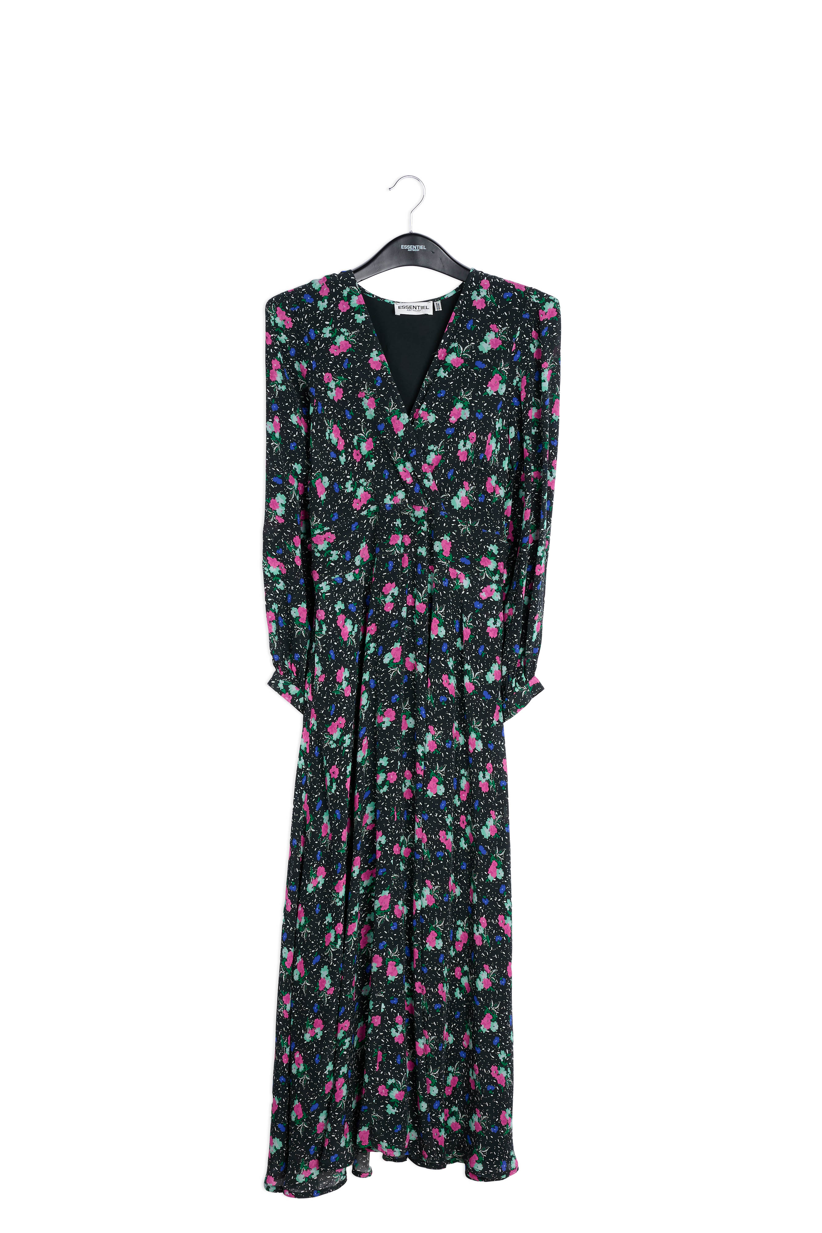 Black floral-print wrap maxi dress RE—SSENTIEL | Essentiel second hand